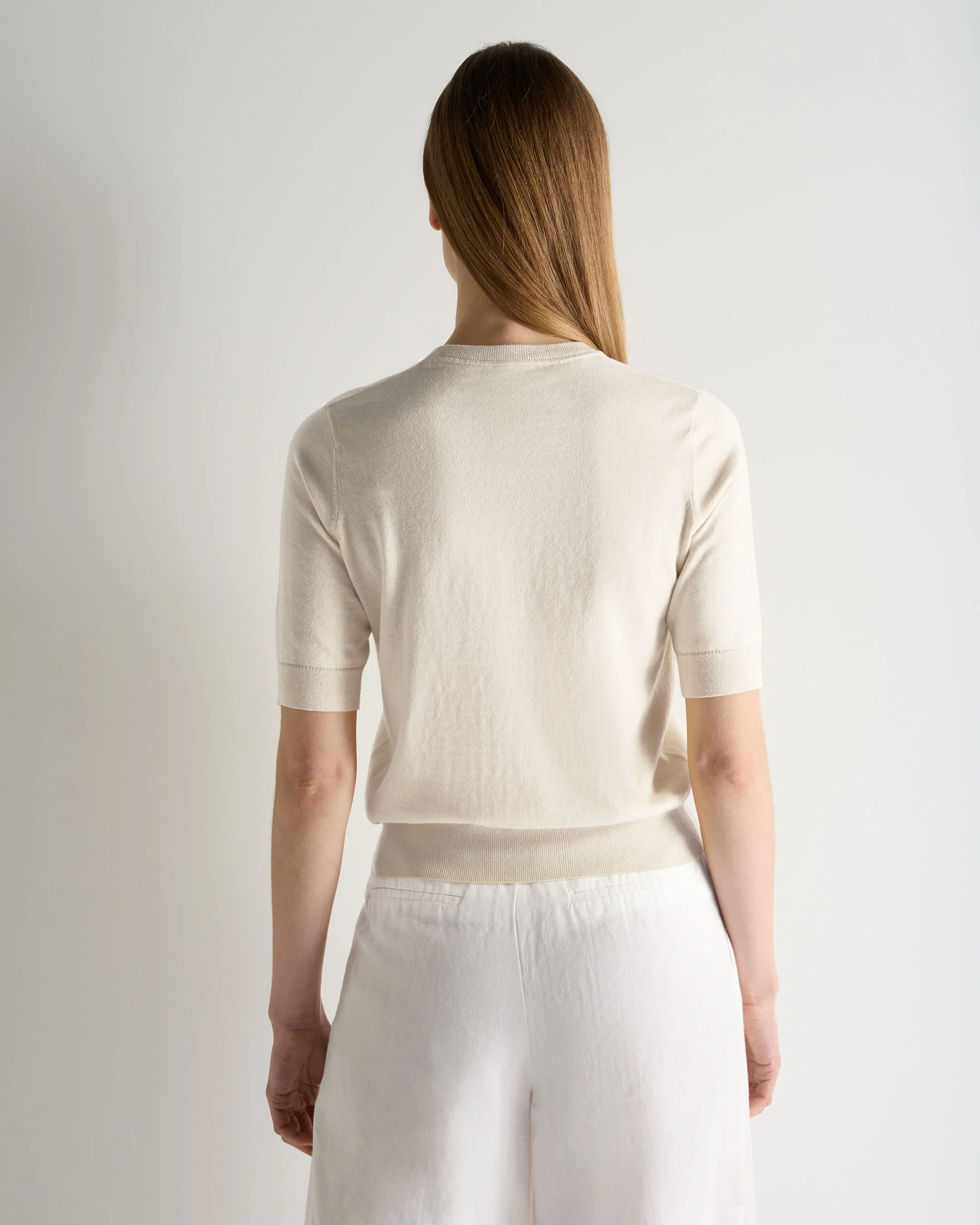Women's Cotton Cashmere T-Shirt New Ivory White - Image 4