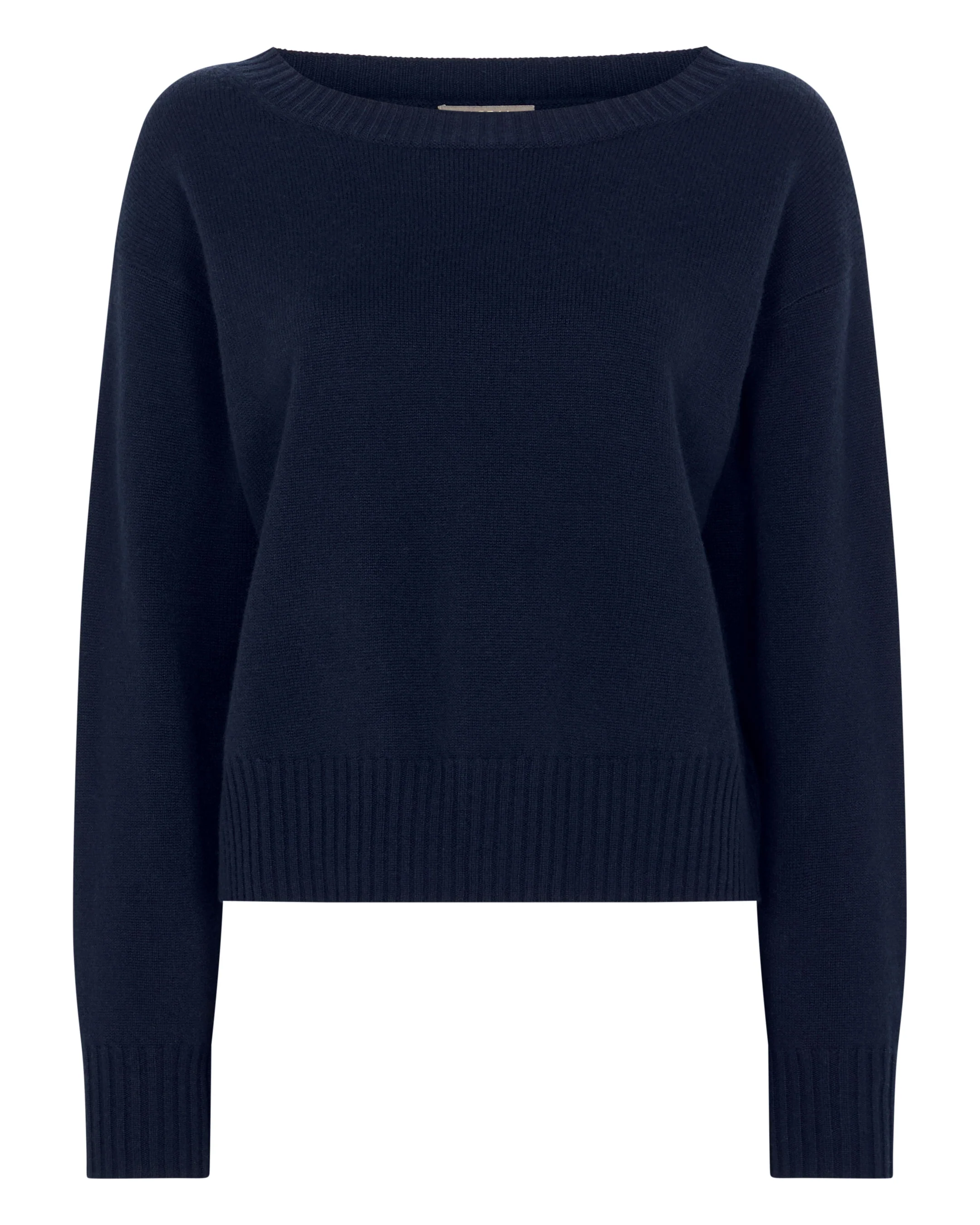 Women's Crop Boat Neck Cashmere Jumper Navy Blue - Image 2