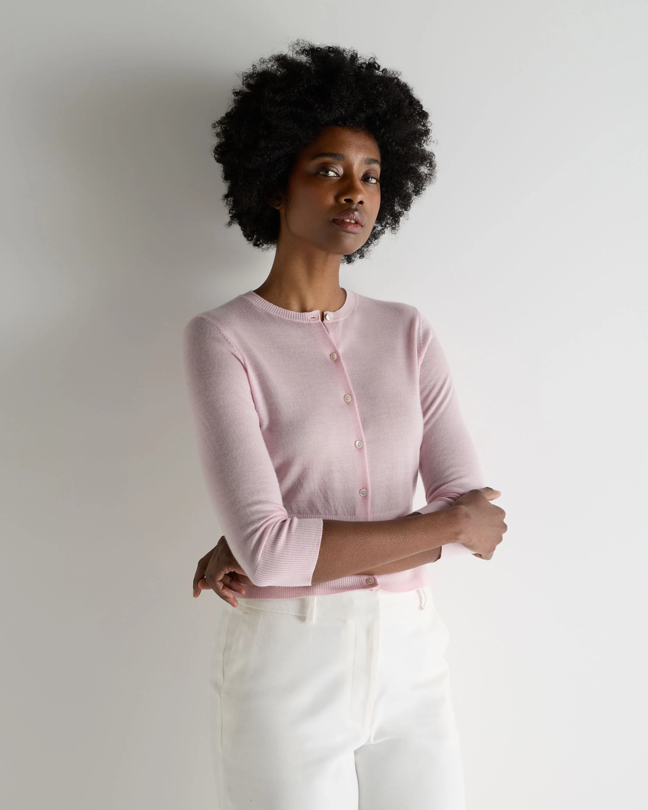 Women's Darcie Superfine Cashmere Cropped Cardigan Rosewater Pink