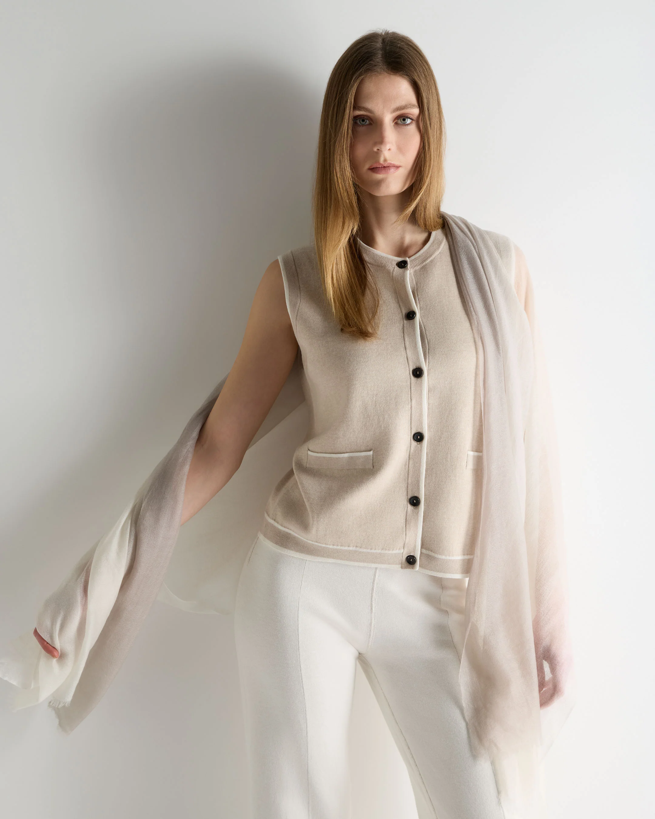 Women's Dip Dye Cashmere Scarf Oat Grey - Image 3