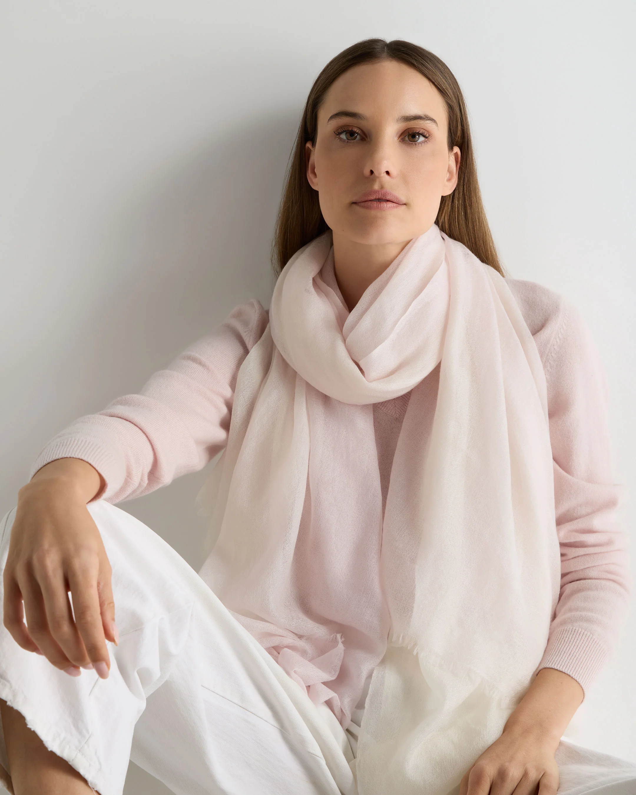 Women's Dip Dye Cashmere Scarf Powder Pink - Image 2
