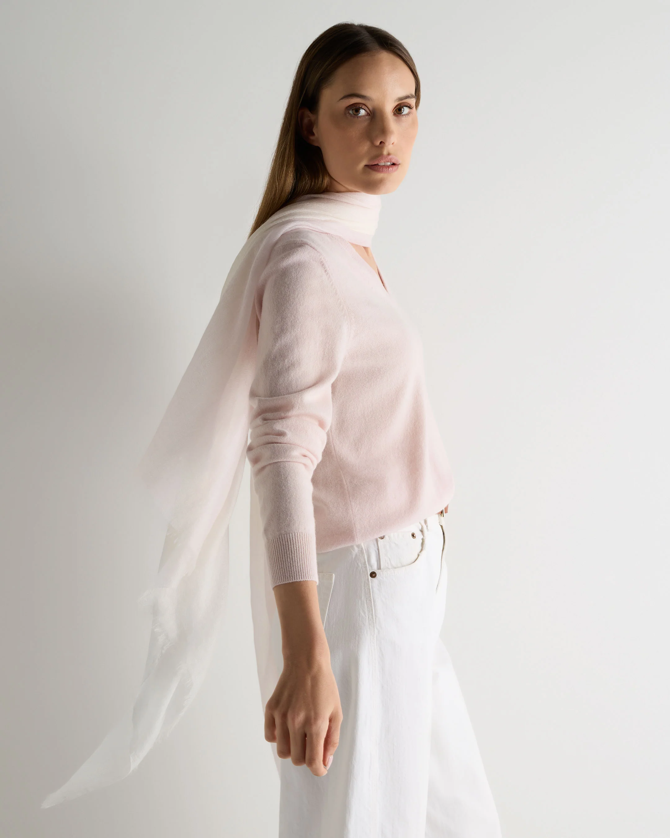 Women's Dip Dye Cashmere Scarf Powder Pink - Image 3