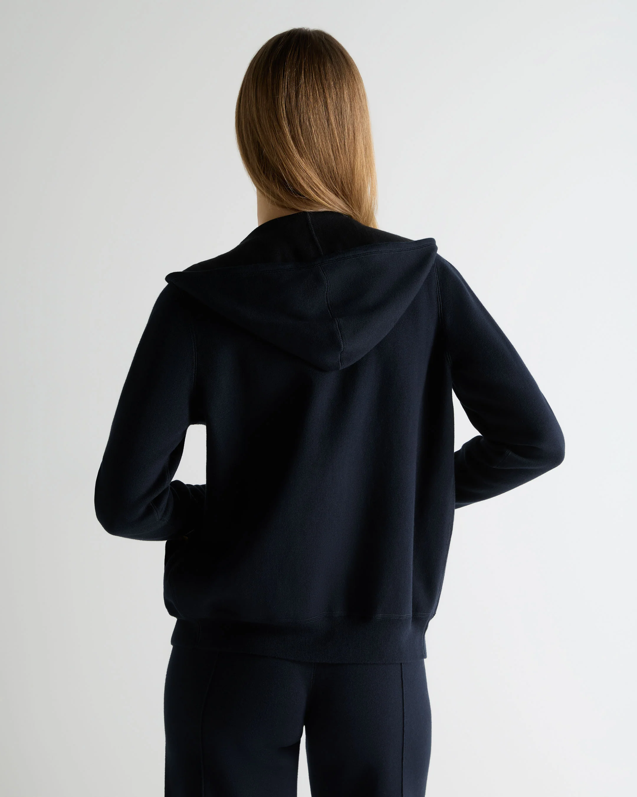 Women's Double Faced Cotton Blend Hoodie Navy Blue - Image 4