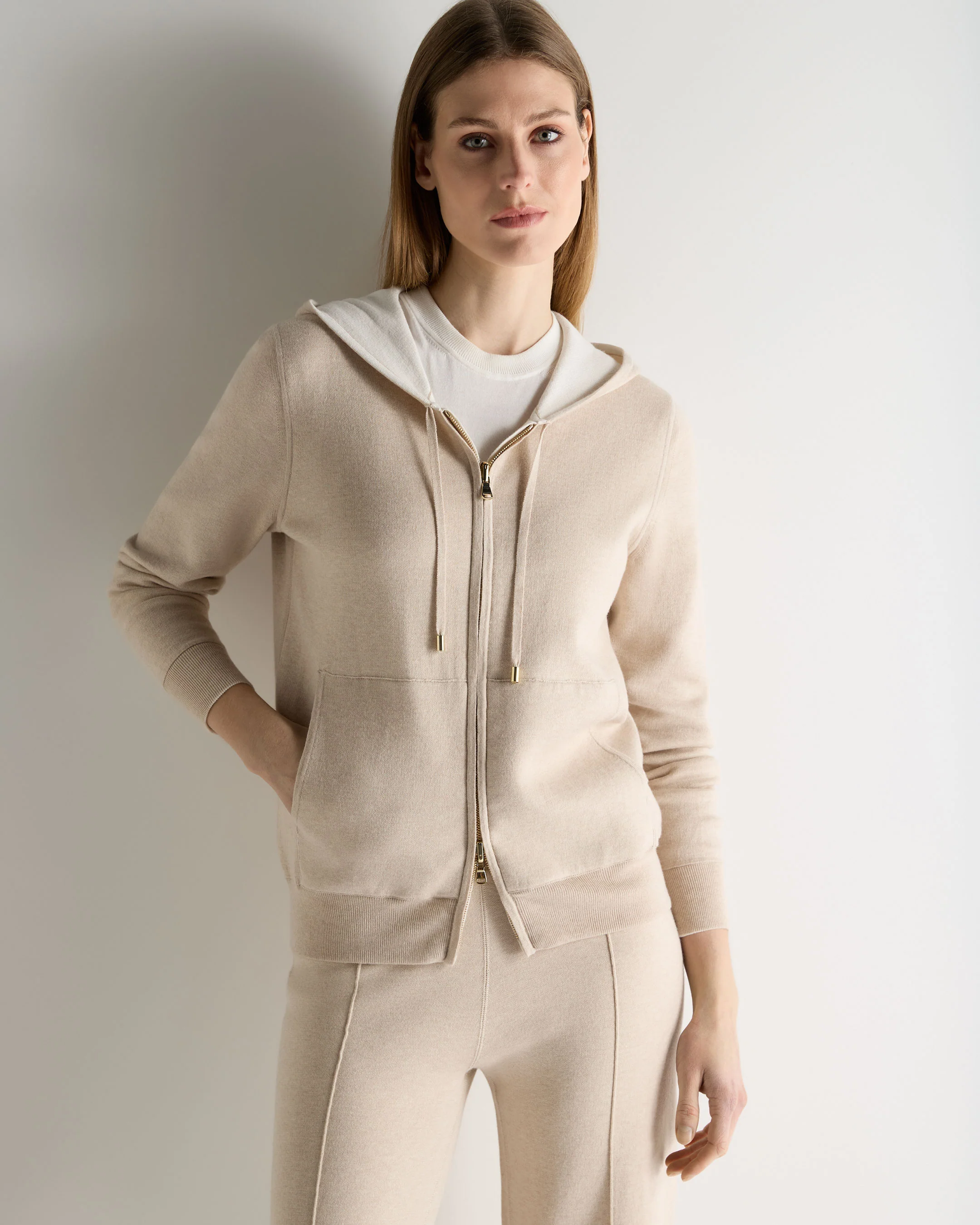 Women's Double Faced Cotton Blend Hoodie Sandstone Brown