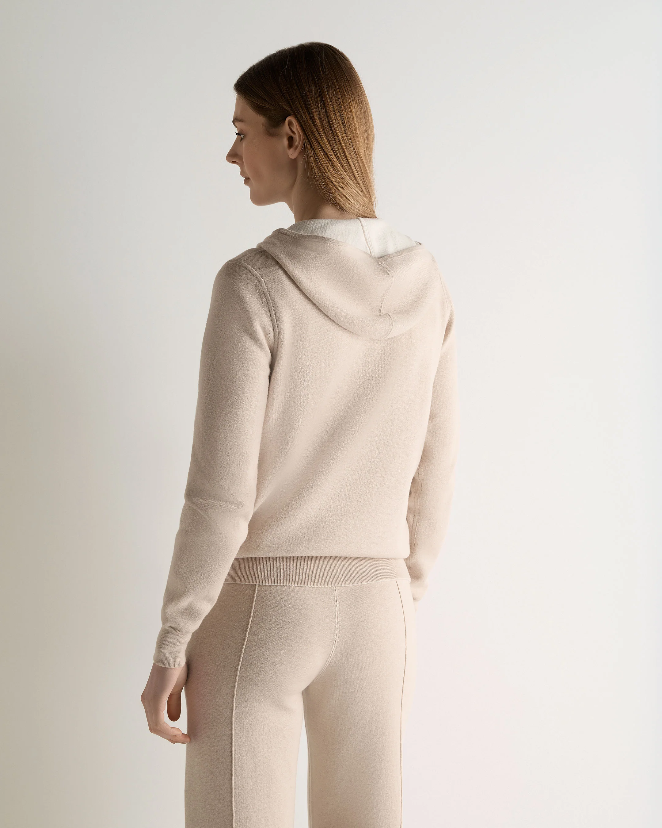Women's Double Faced Cotton Blend Hoodie Sandstone Brown - Image 4