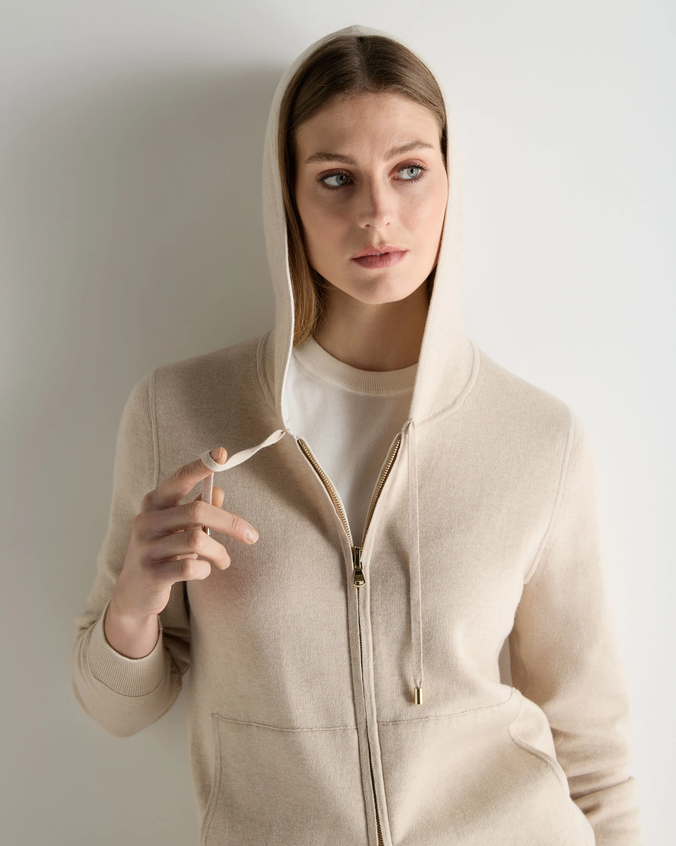 Women's Double Faced Cotton Blend Hoodie Sandstone Brown - Image 5