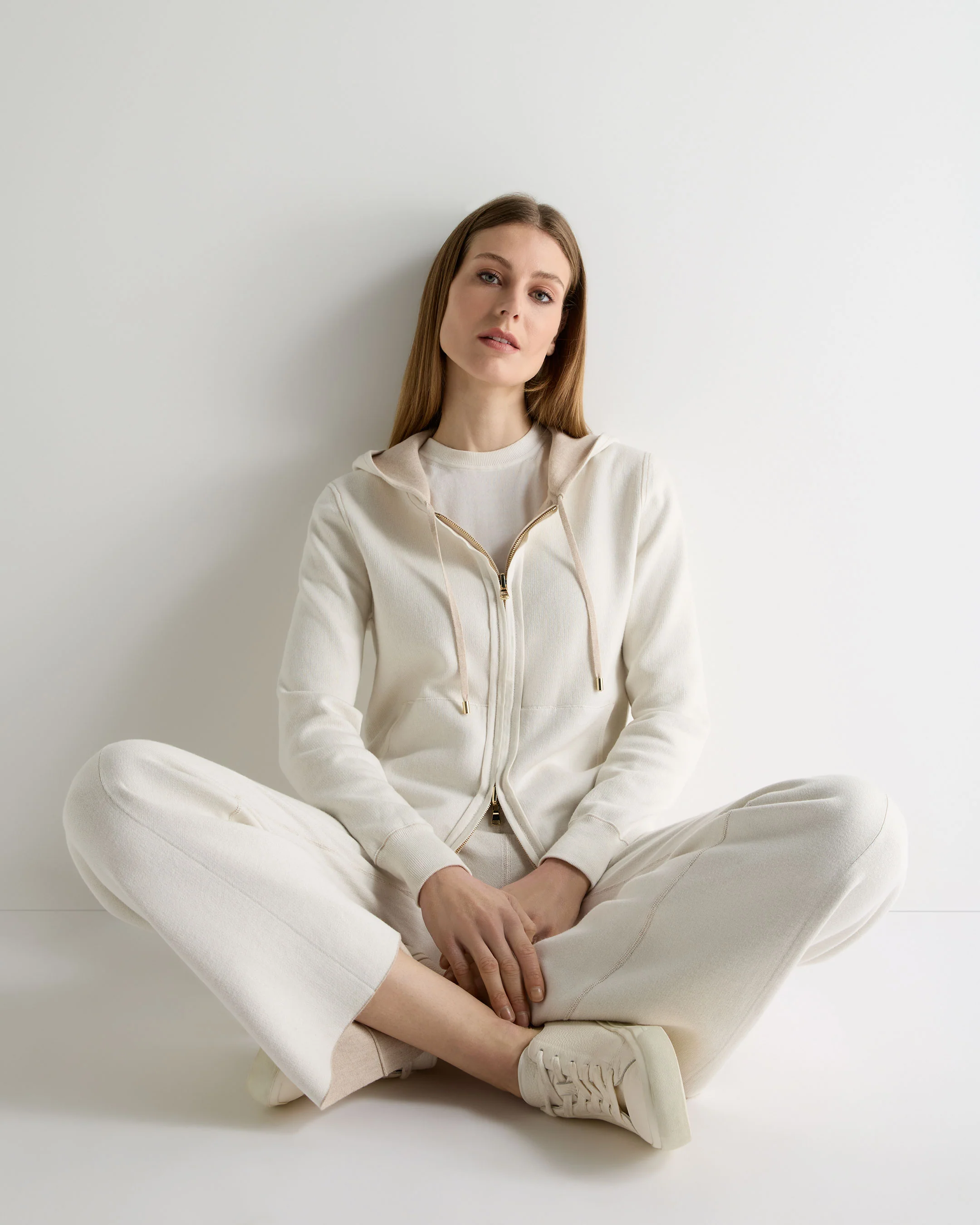 Women's Double Faced Cotton Blend Hoodie Sandstone Brown - Image 7