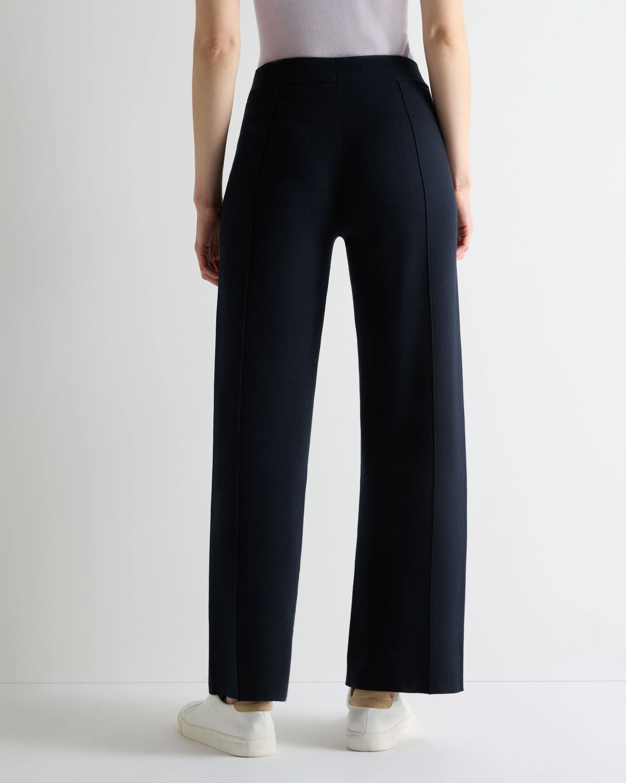Women's Double Faced Cotton Blend Trousers Navy Blue - Image 4