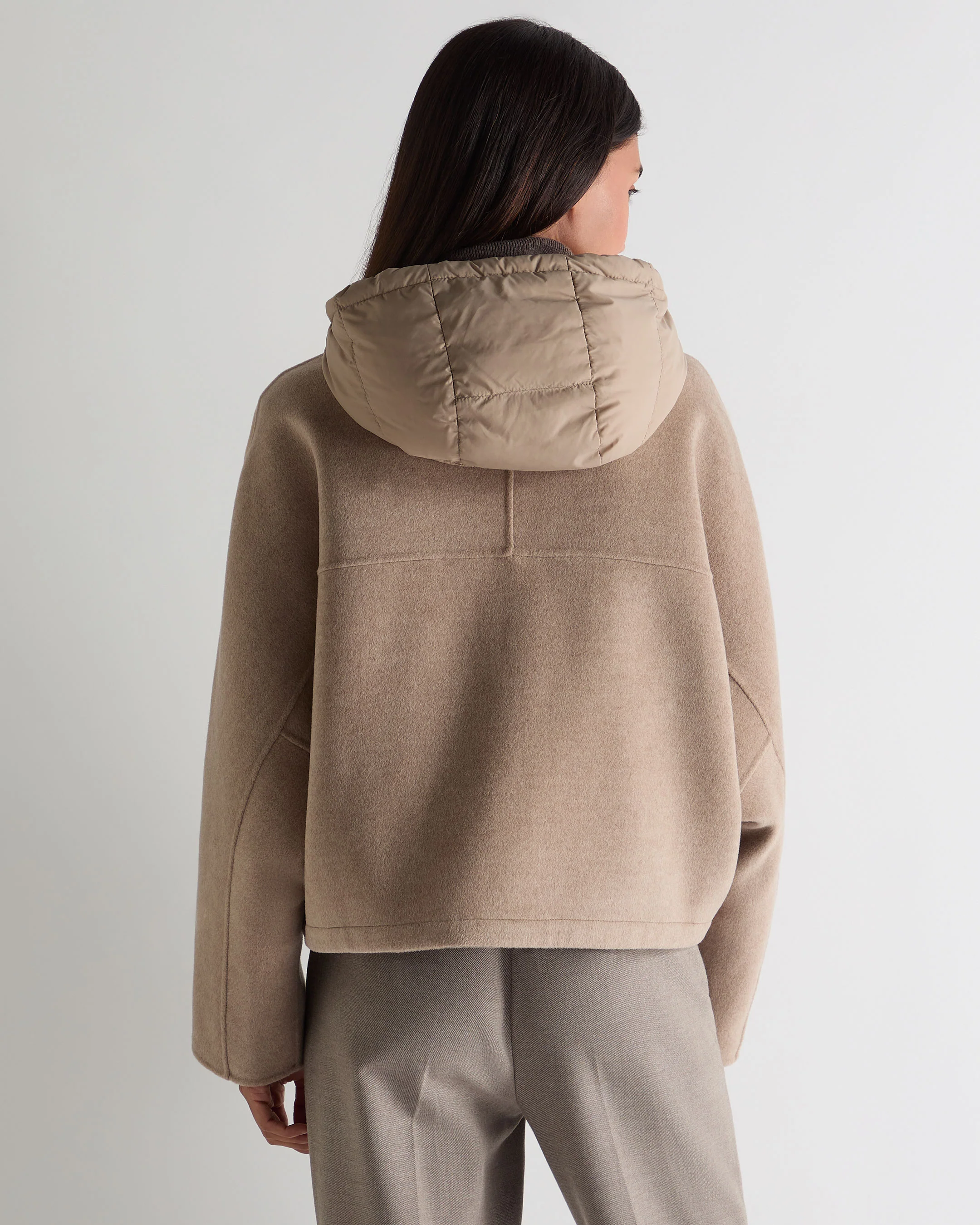 Women's Down Hood Jacket Taupe Brown - Image 4
