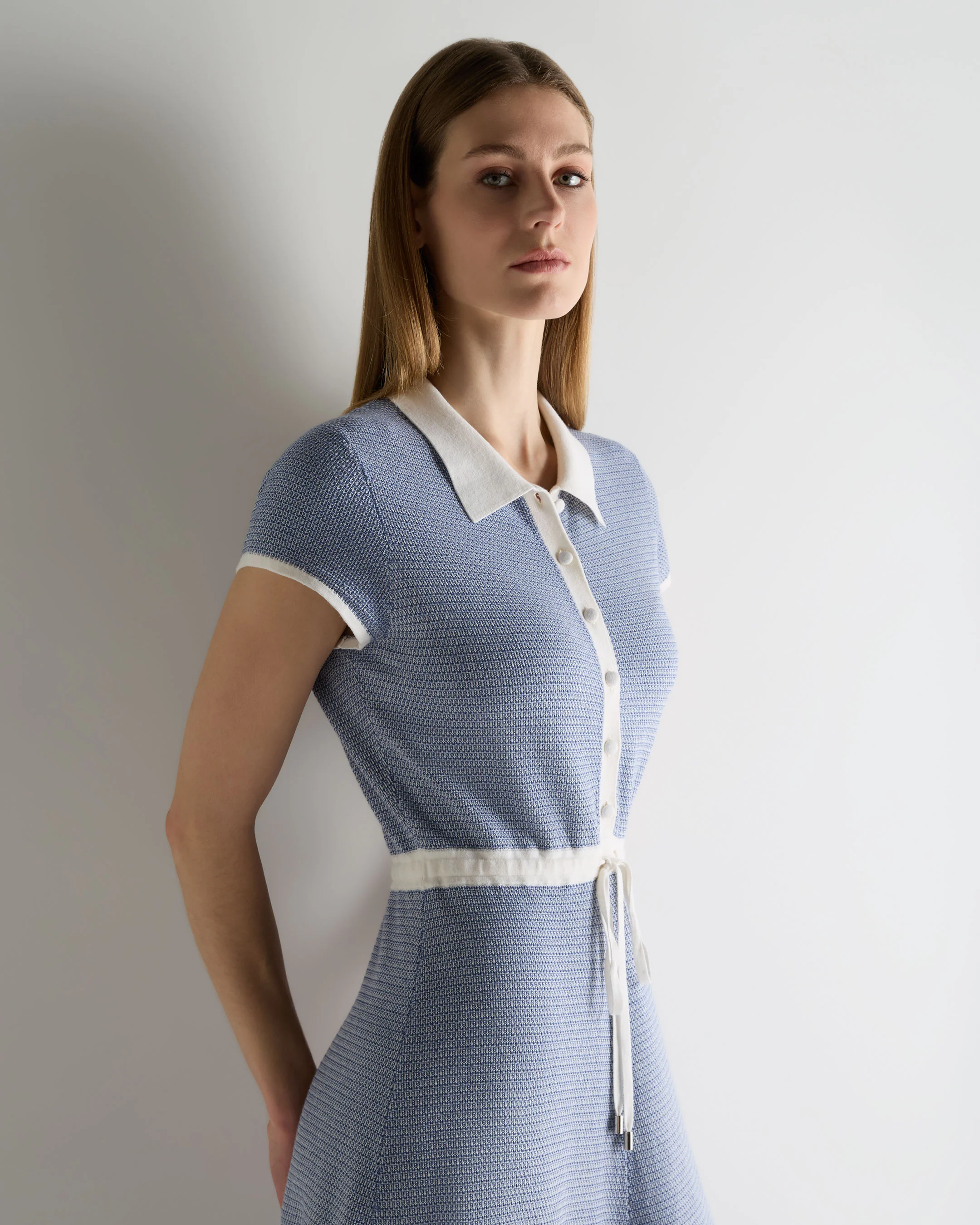 Women's Dulcie Jacquard Cotton Cashmere Dress Denim Blue - Image 5