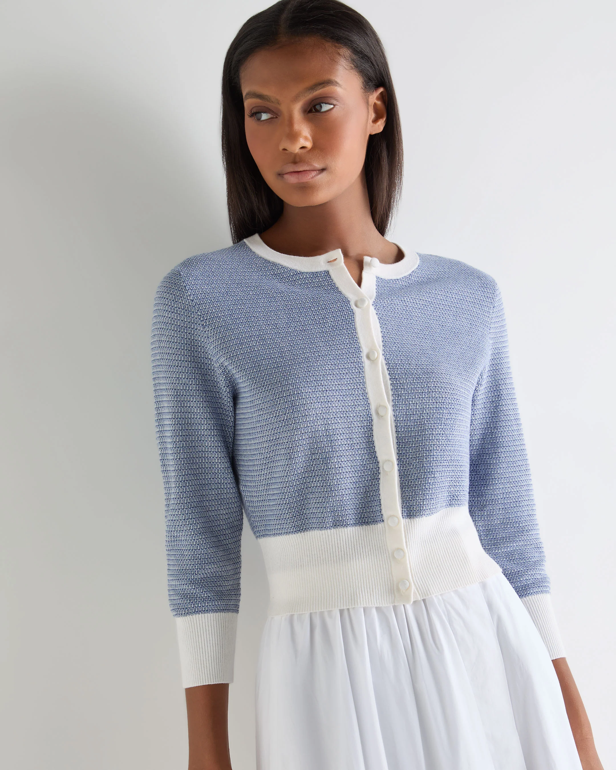Women's Dulcie Jacquard Silk Cashmere Cardigan Denim Blue - Image 5
