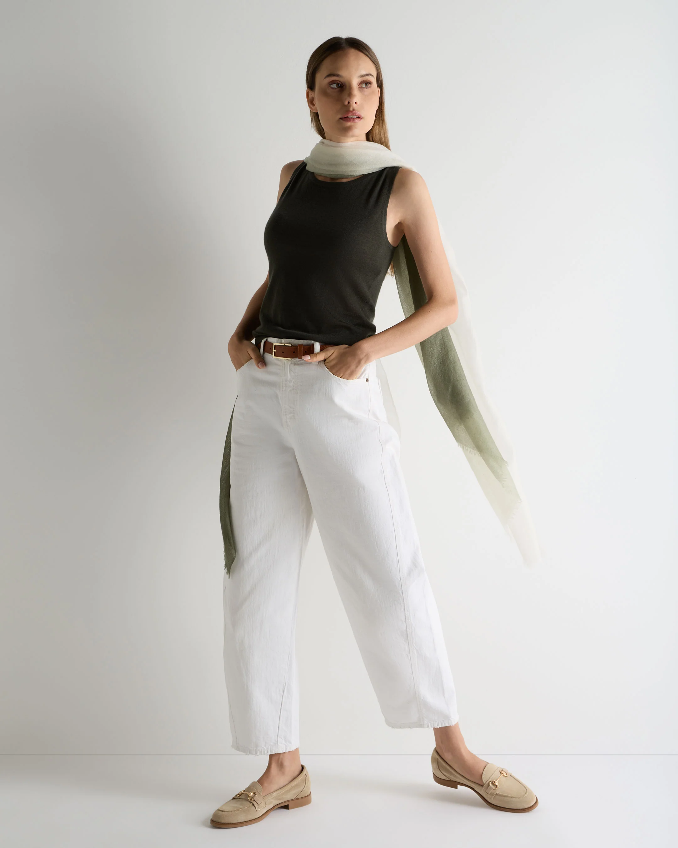 Women's Ella Superfine Cashmere Shell Top Arabica Khaki Green - Image 3