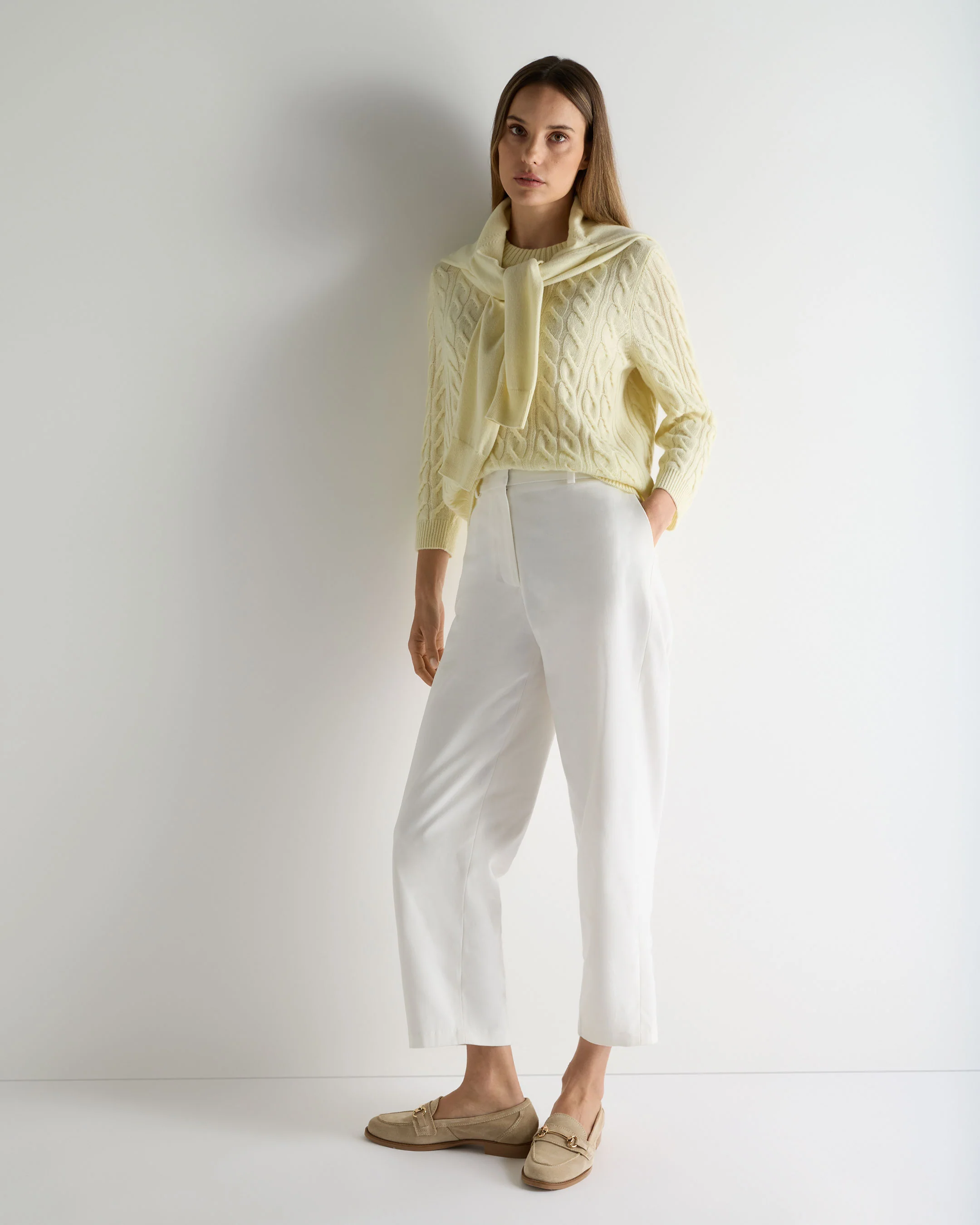 Women's Emilia Cable Round Neck Cashmere Jumper Butter Yellow - Image 3
