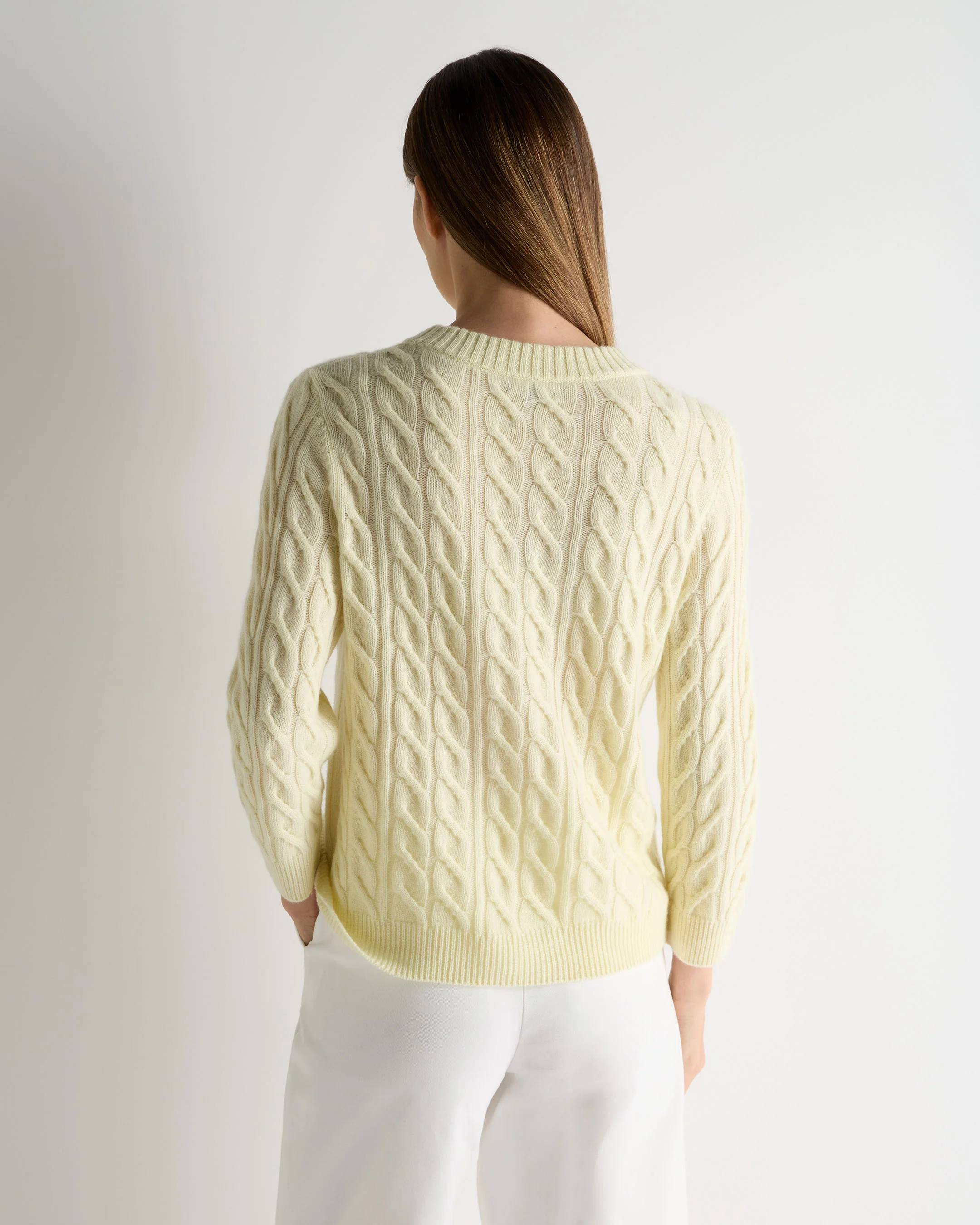 Women's Emilia Cable Round Neck Cashmere Jumper Butter Yellow - Image 4