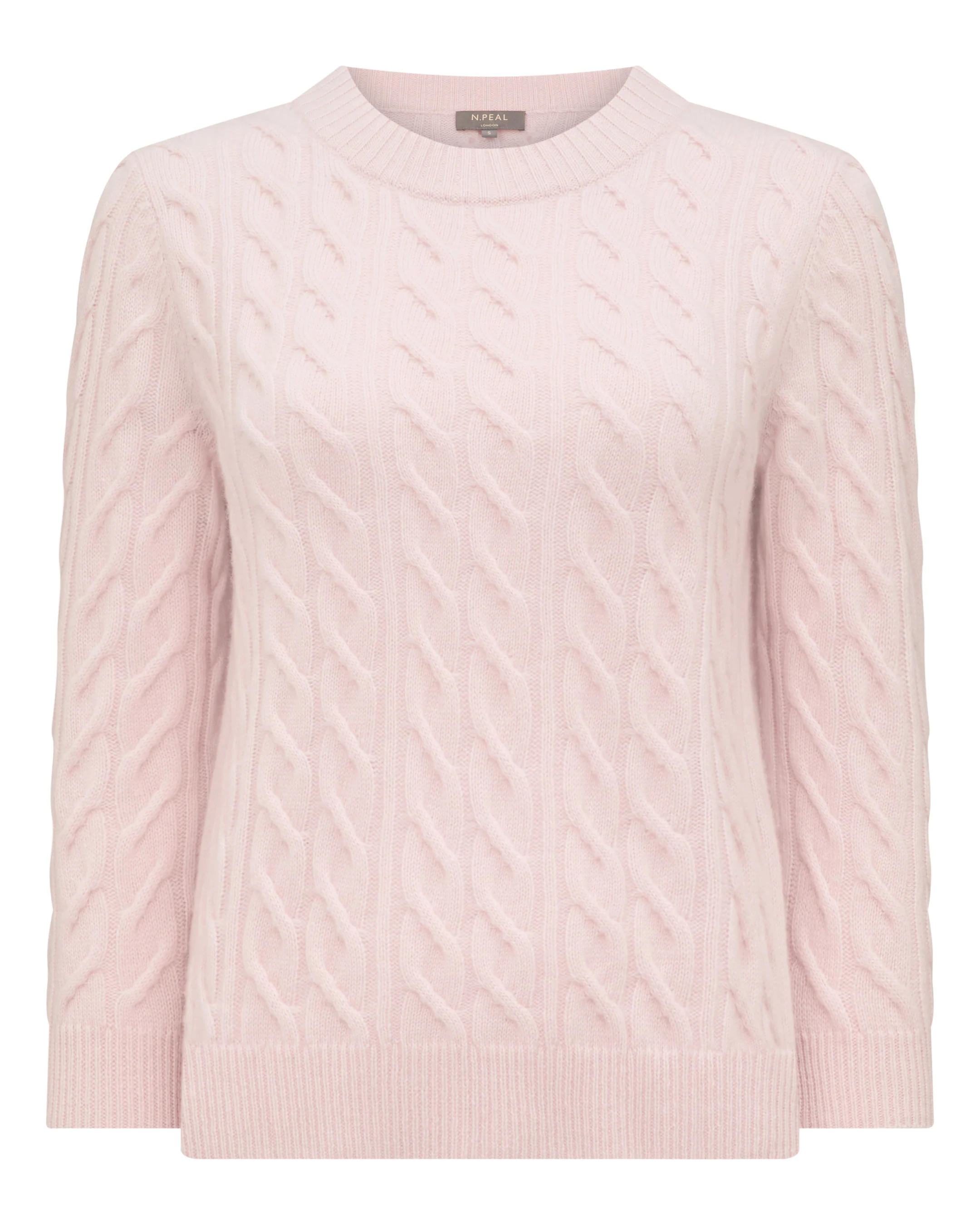 Women's Emilia Cable Round Neck Cashmere Jumper Powder Pink - Image 2