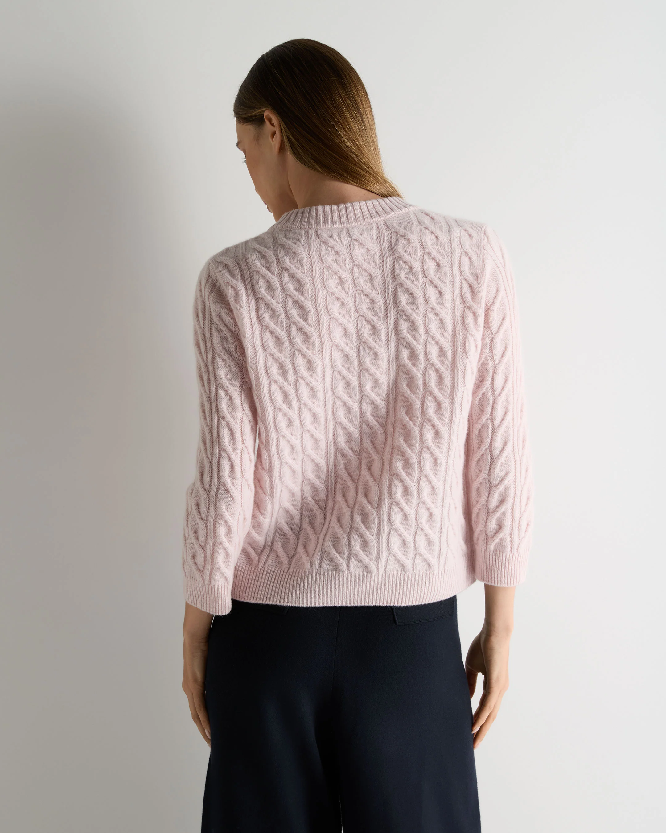 Women's Emilia Cable Round Neck Cashmere Jumper Powder Pink - Image 4