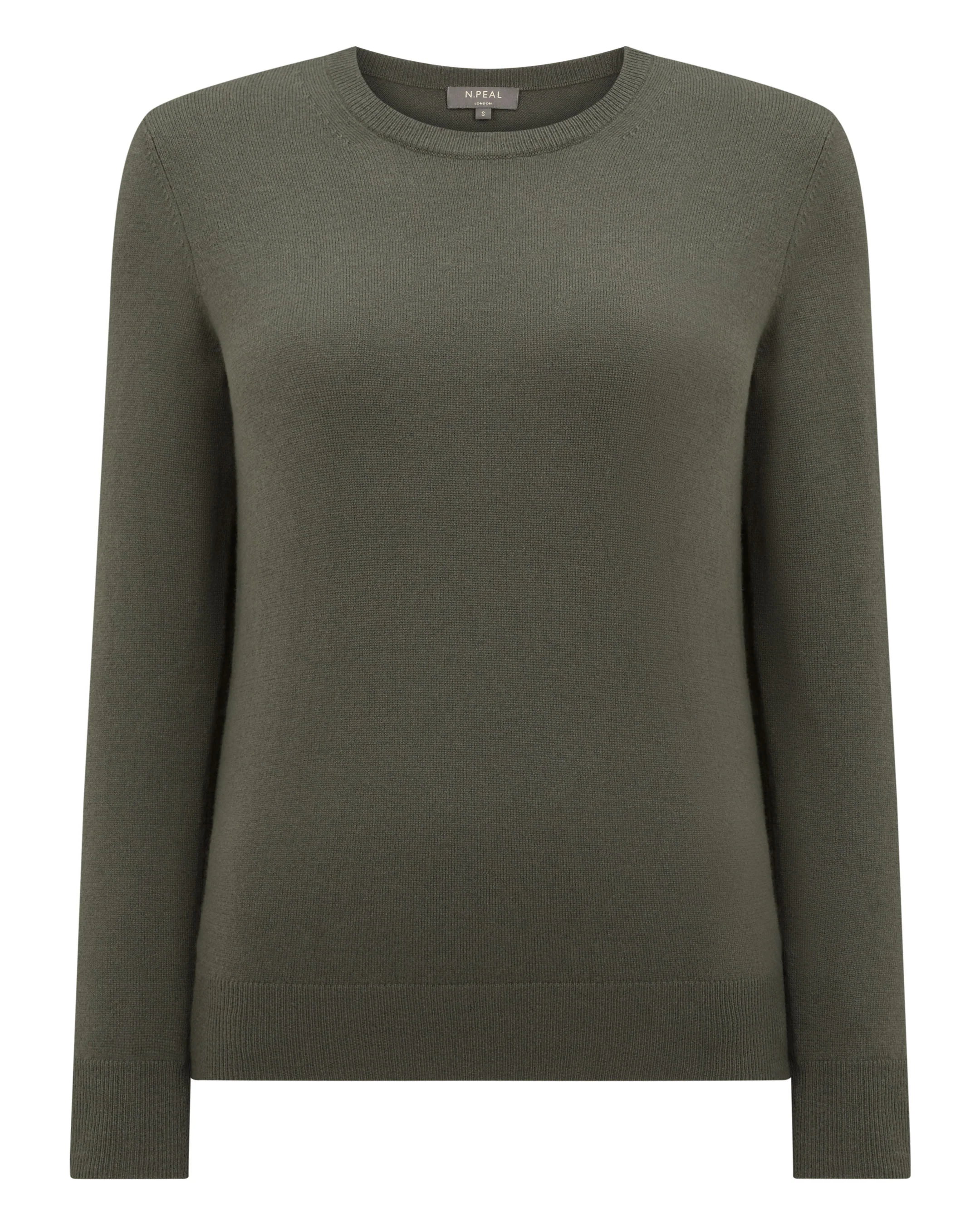 Women's Evie Classic Round Neck Cashmere Jumper Olive Green - Image 2