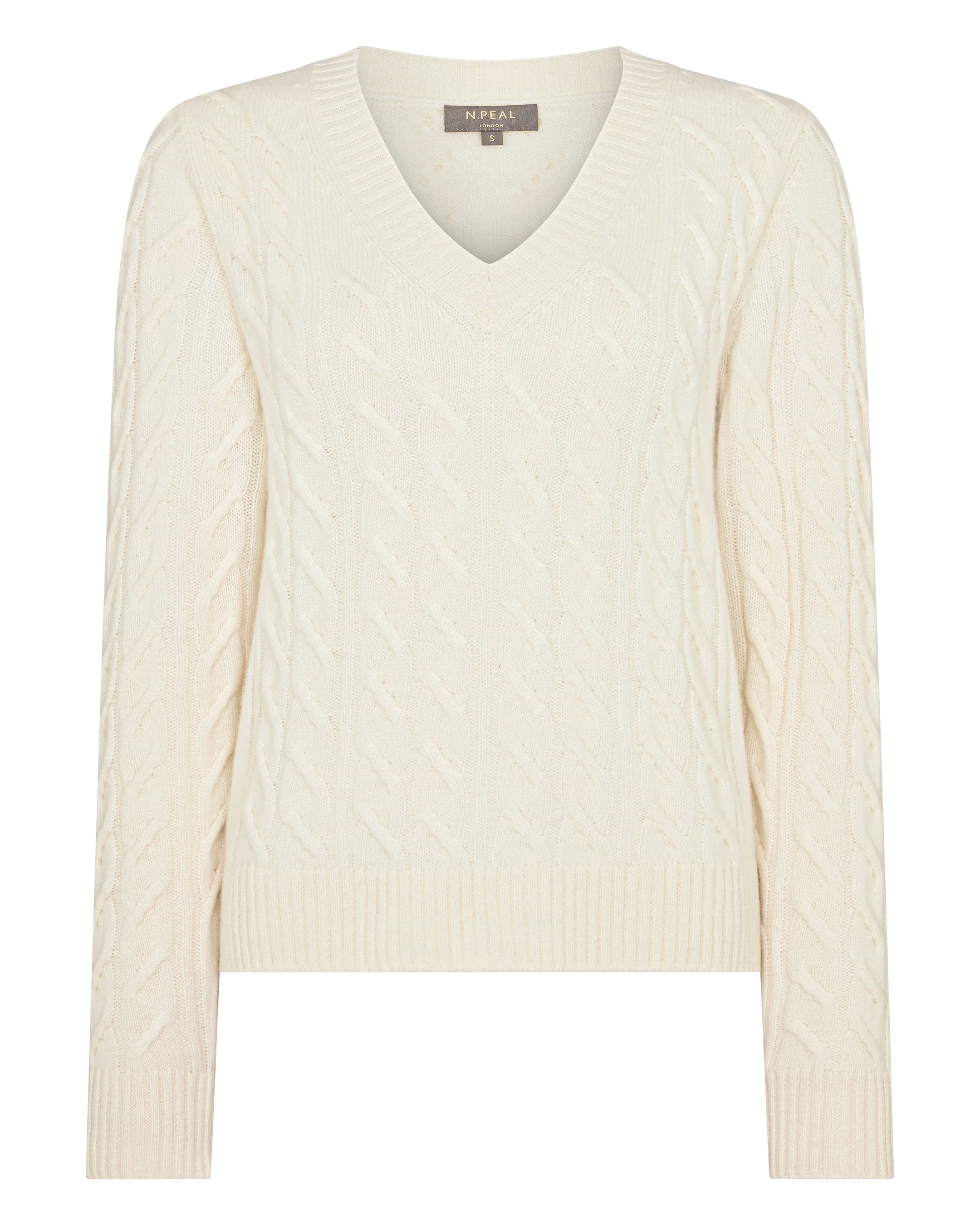 Women's Frankie Cable V Neck Cashmere Jumper New Ivory White - Image 2