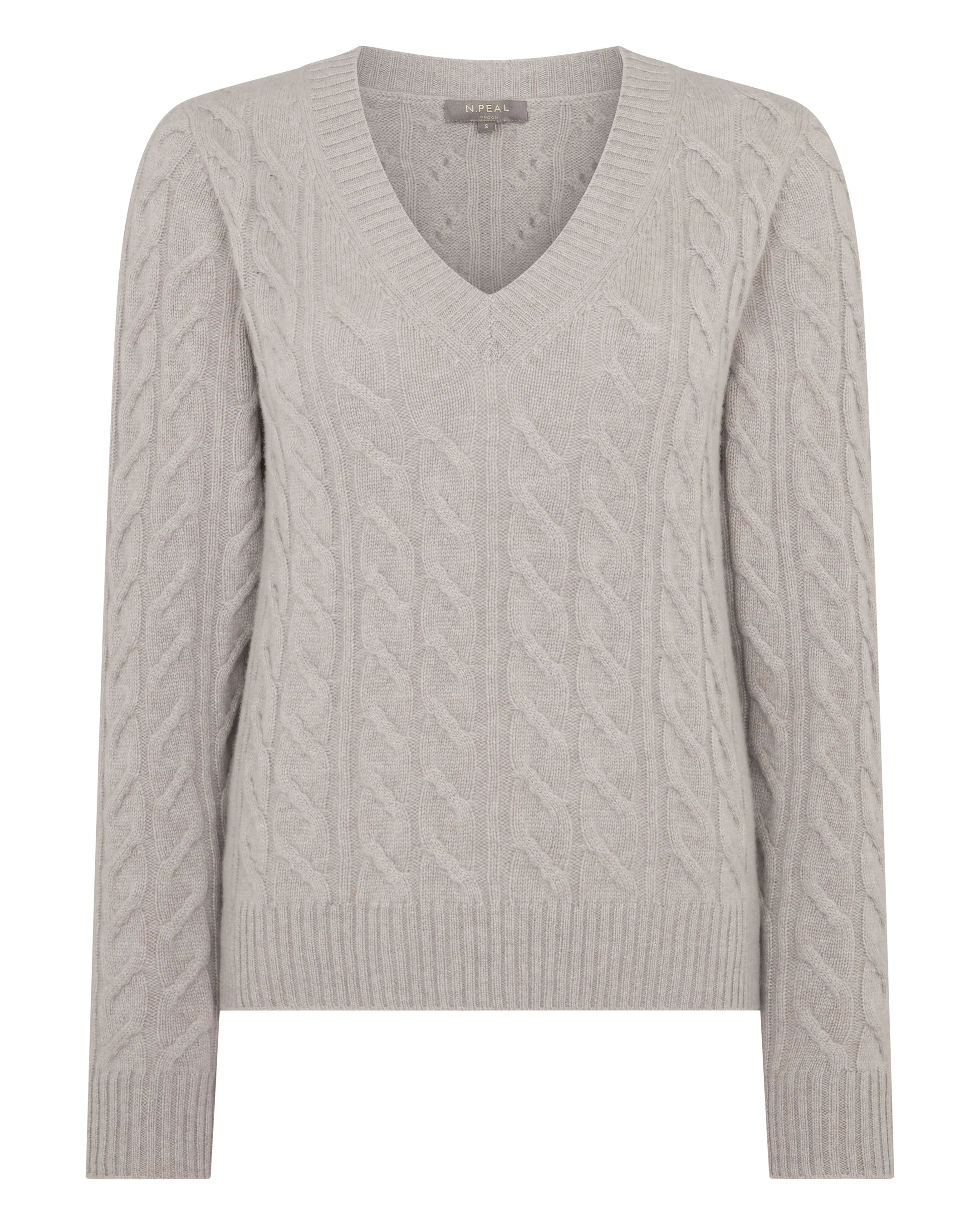 Women's Frankie Cable V Neck Cashmere Jumper Oat Grey - Image 2