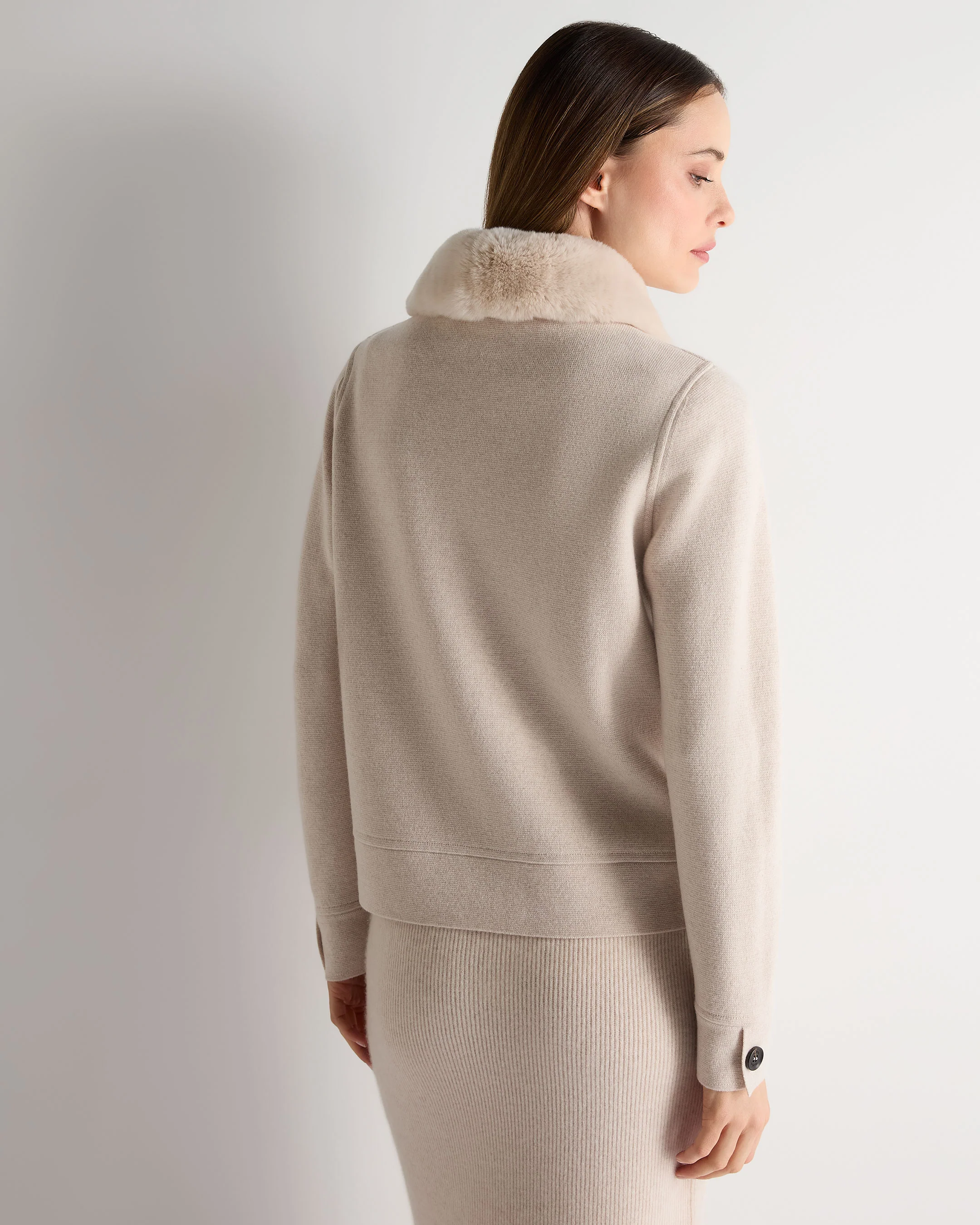 Women's Fur Collar Milano Cashmere Jacket Ecru White - Image 4