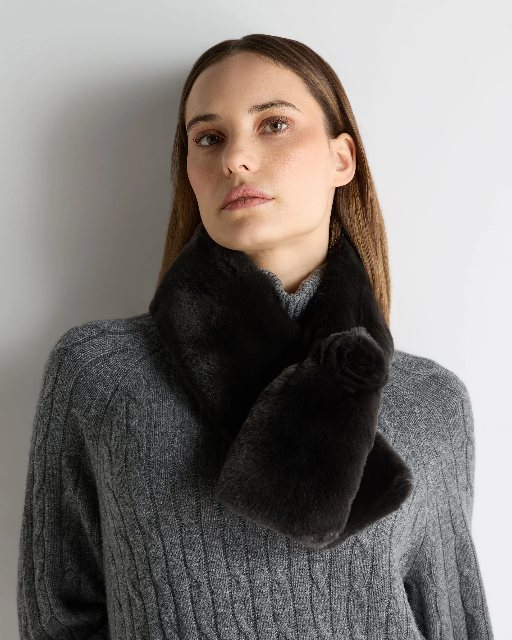 Women's Fur Neck Warmer Dark Chocolate Brown - Image 3