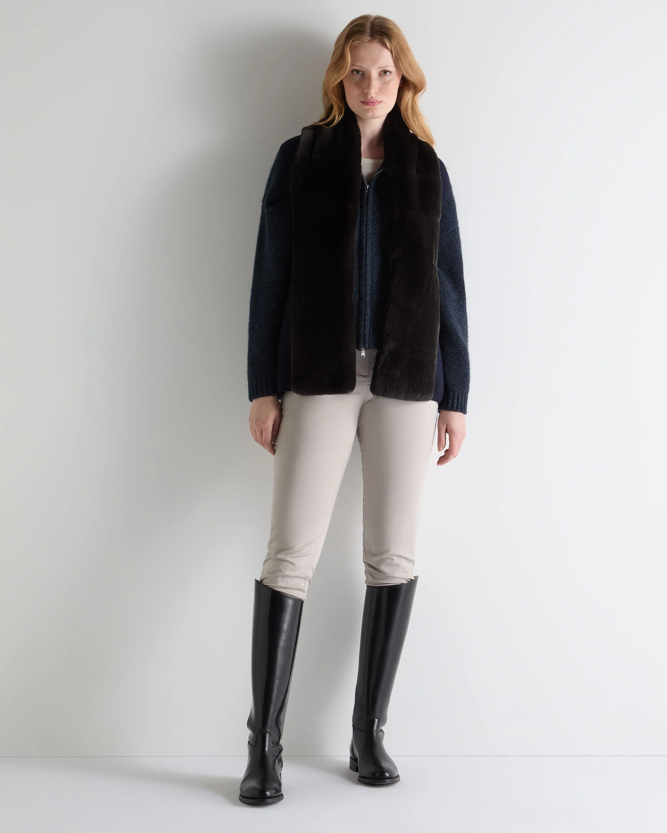Women's Lola Fur Placket Cashmere Gilet Navy Blue - Image 3
