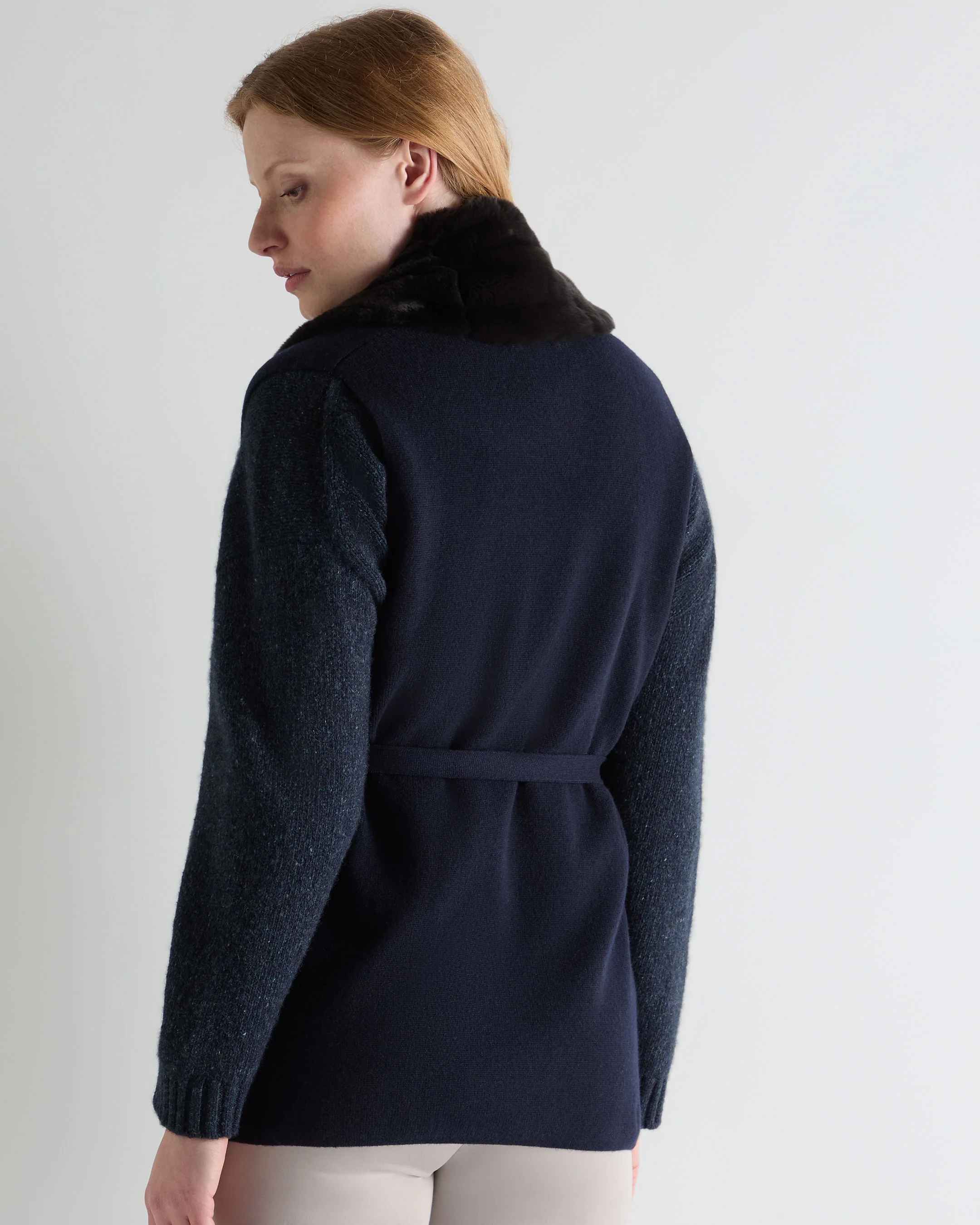 Women's Lola Fur Placket Cashmere Gilet Navy Blue - Image 4