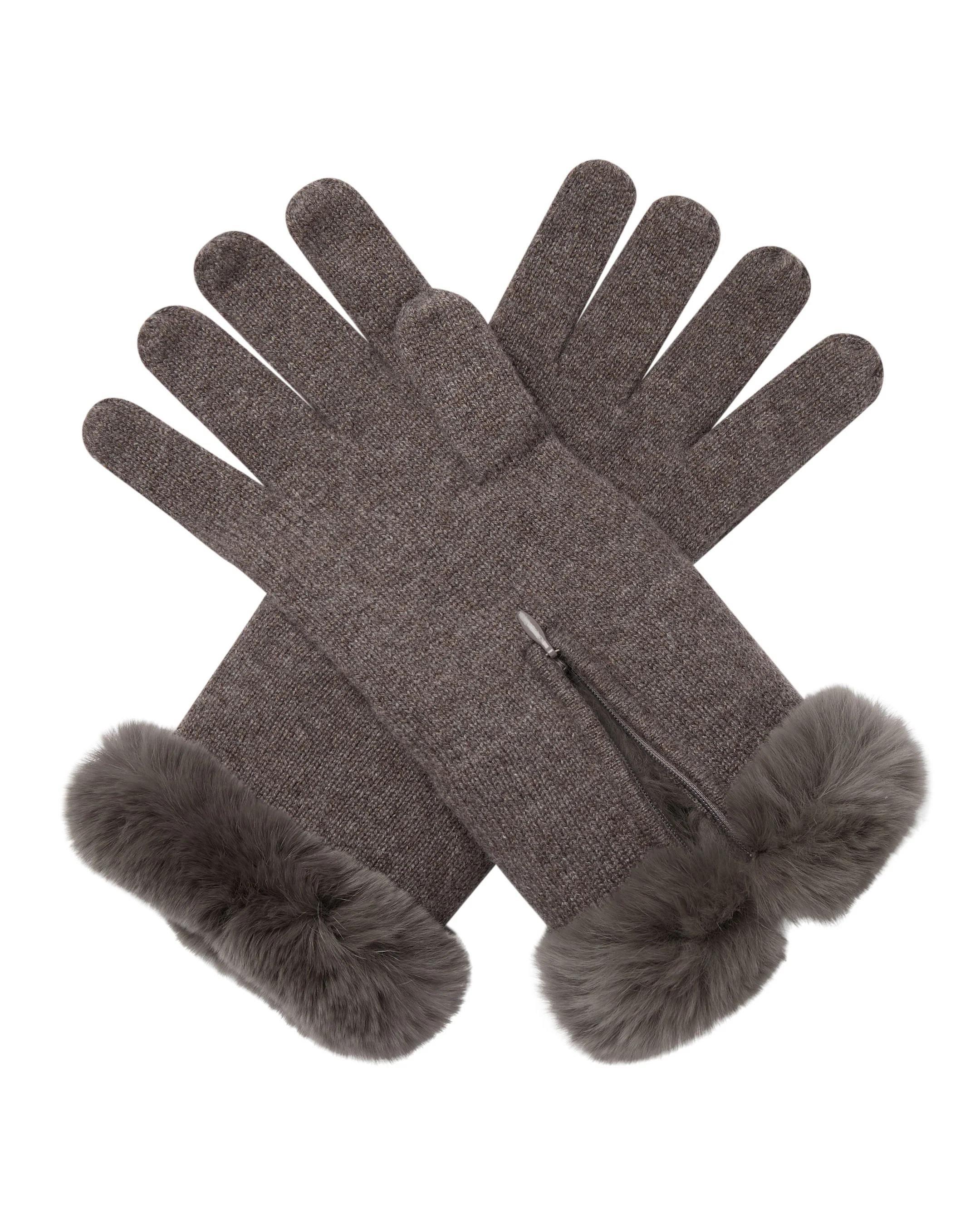 Women's Fur Trim Cashmere Gloves Otter Brown