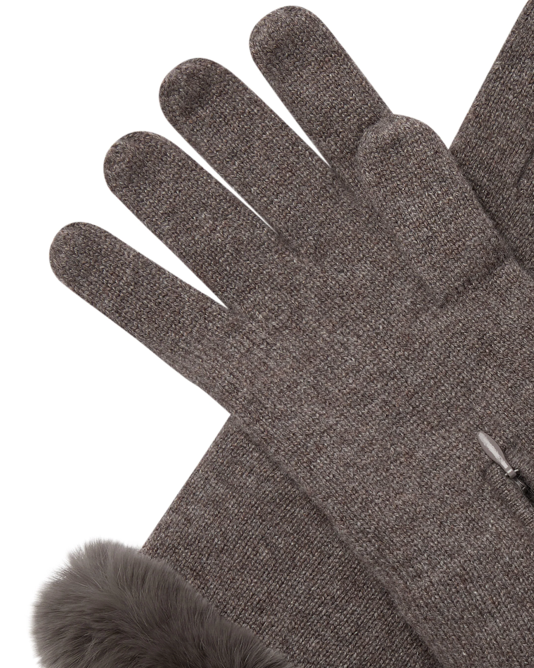 Women's Fur Trim Cashmere Gloves Otter Brown - Image 2