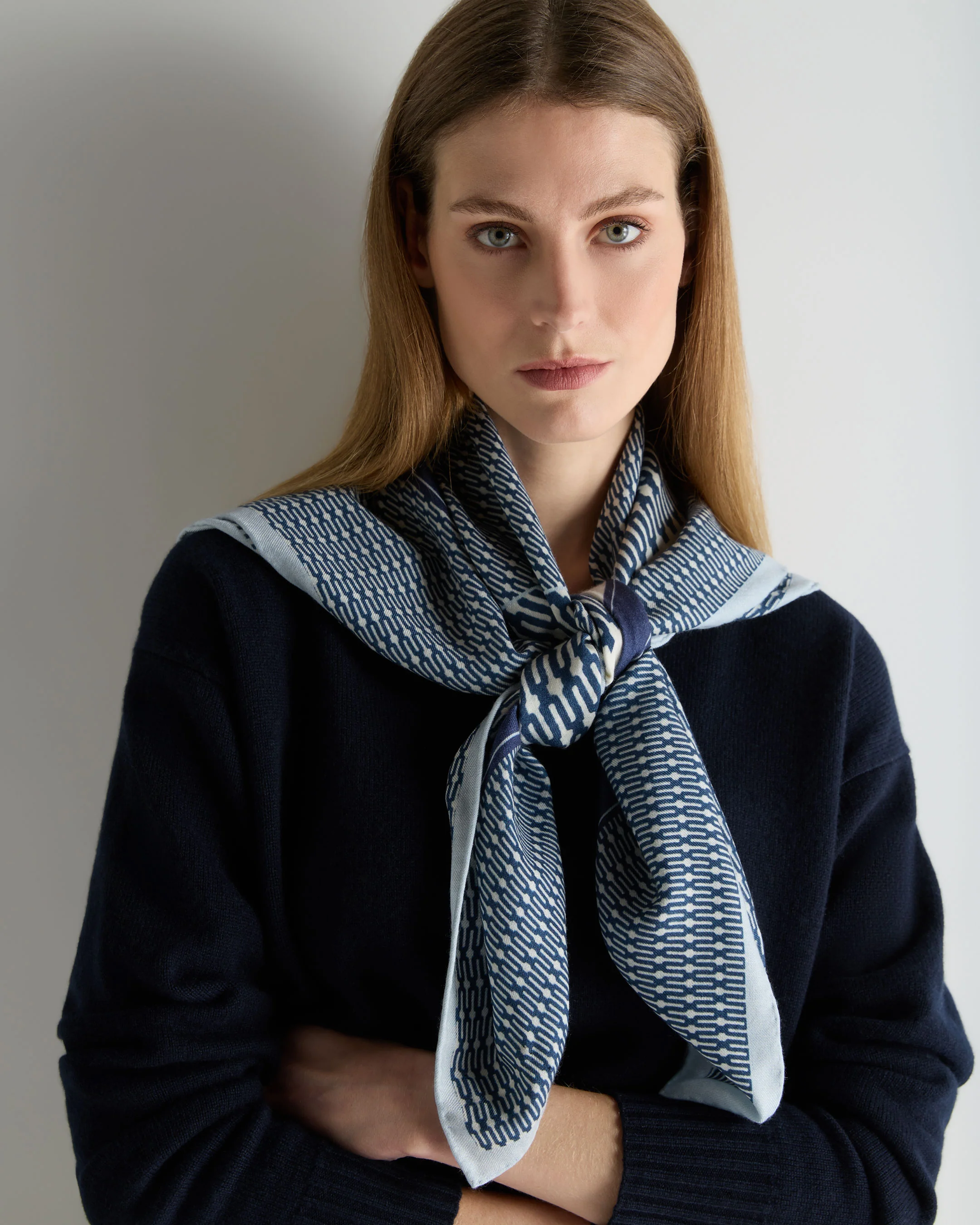 Women's Geo Print Silk Blend Foulard Navy Blue - Image 3