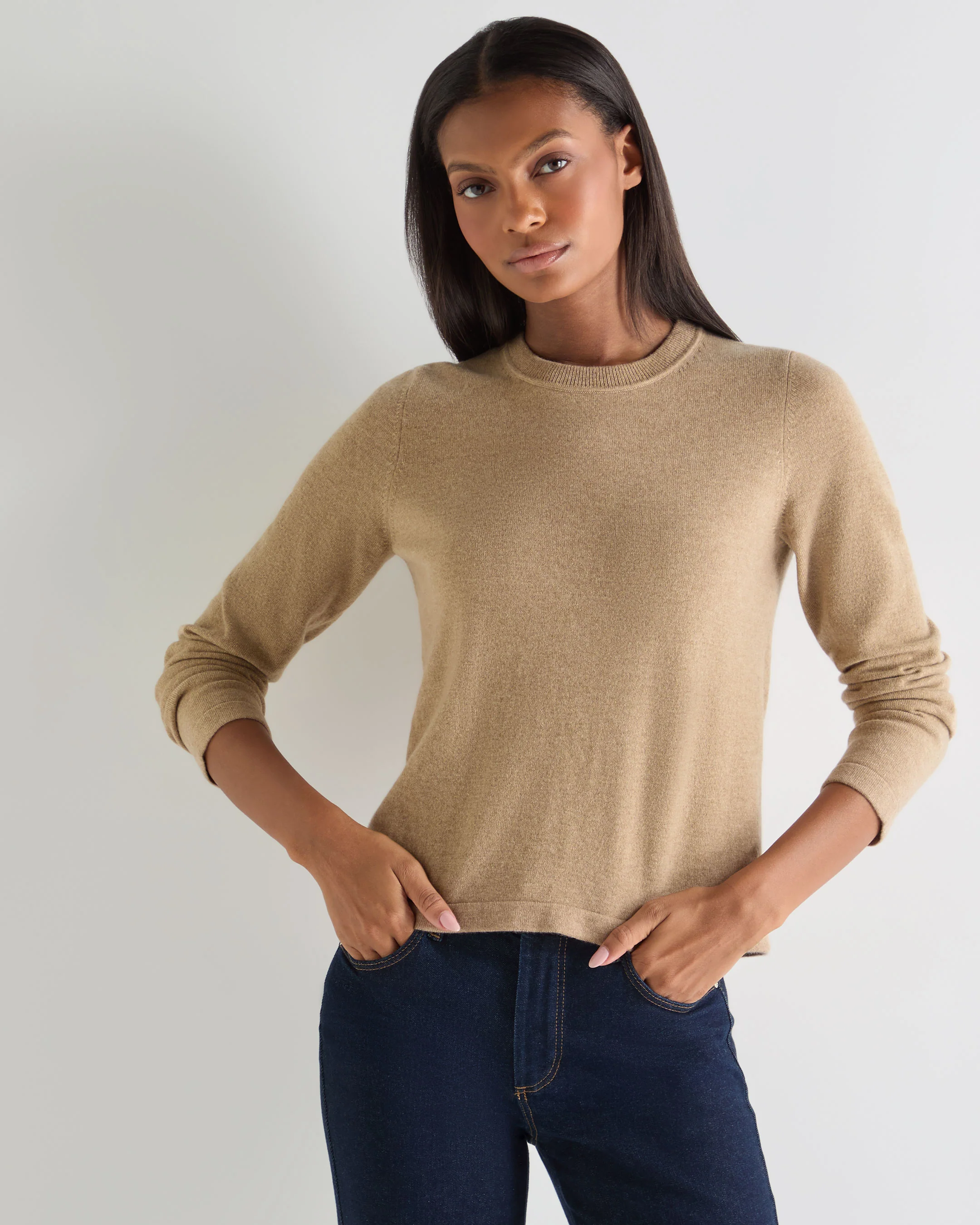 Women's Hallie Round Neck Cashmere Jumper Cappuccino Brown