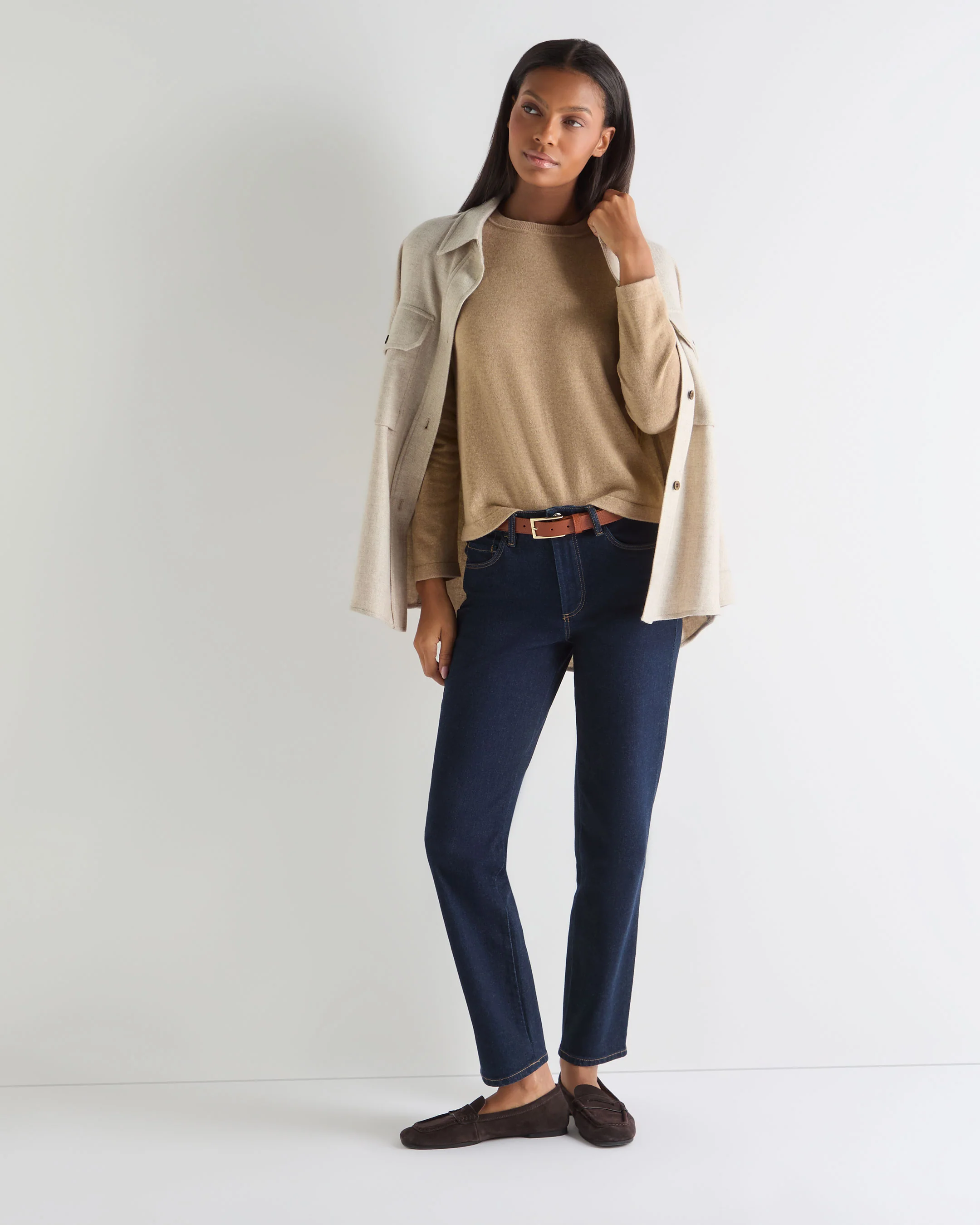 Women's Hallie Round Neck Cashmere Jumper Cappuccino Brown - Image 3
