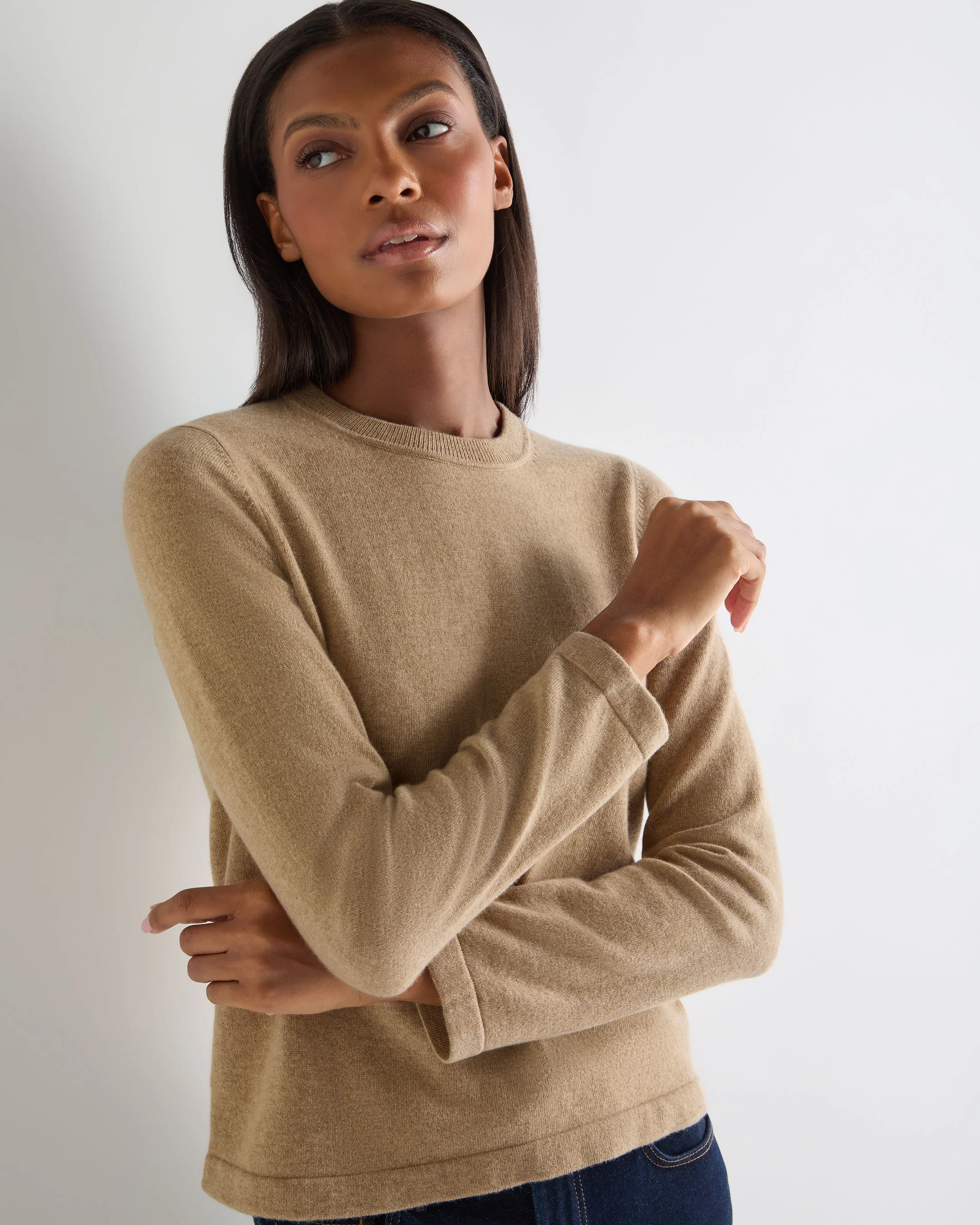 Women's Hallie Round Neck Cashmere Jumper Cappuccino Brown - Image 5