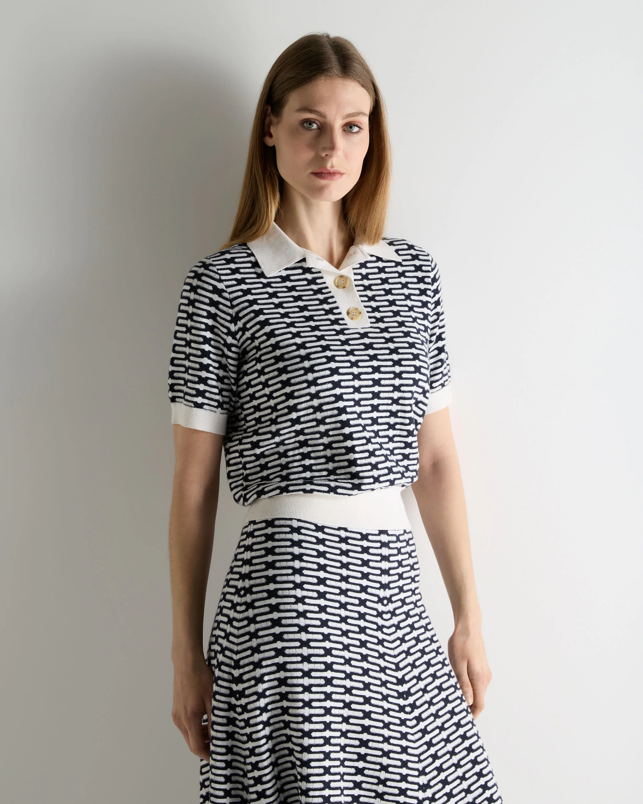 Women's Harlow Jacquard Cotton Cashmere Polo Navy Blue