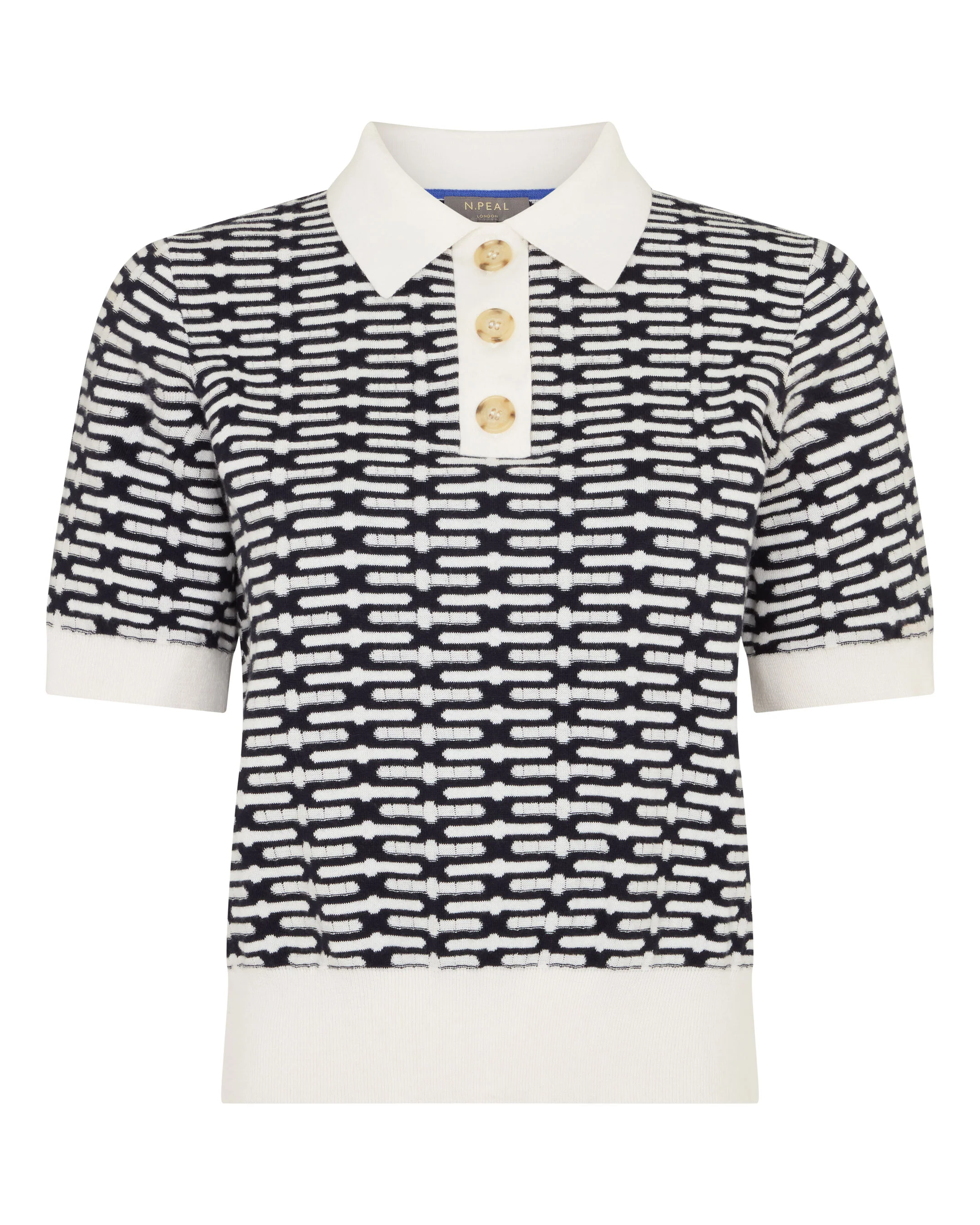 Women's Harlow Jacquard Cotton Cashmere Polo Navy Blue - Image 2