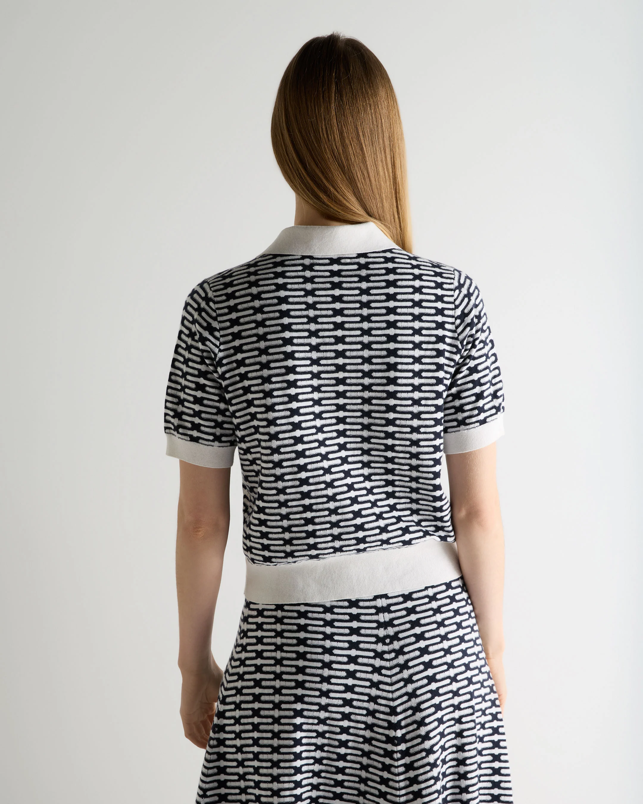 Women's Harlow Jacquard Cotton Cashmere Polo Navy Blue - Image 4