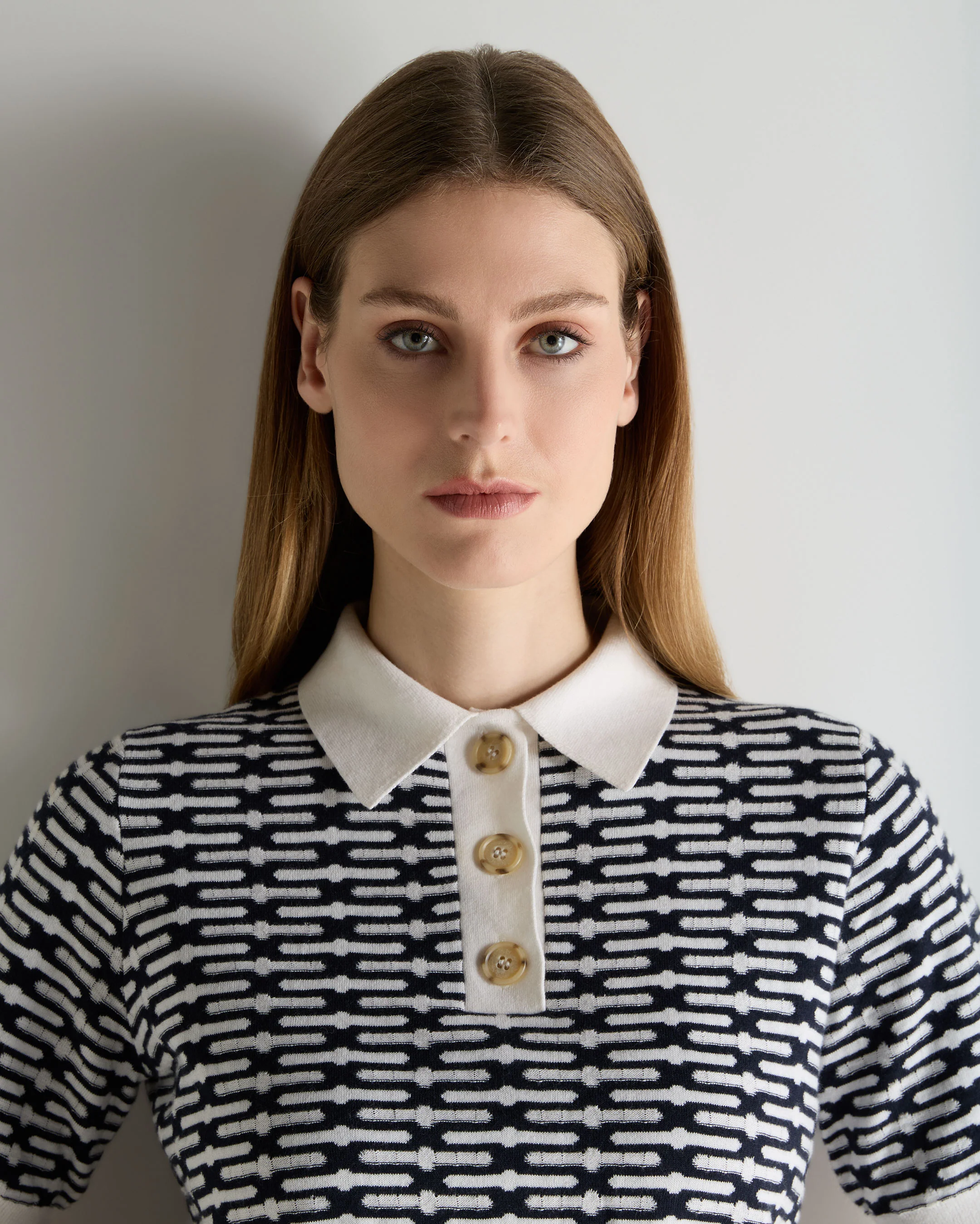 Women's Harlow Jacquard Cotton Cashmere Polo Navy Blue - Image 5