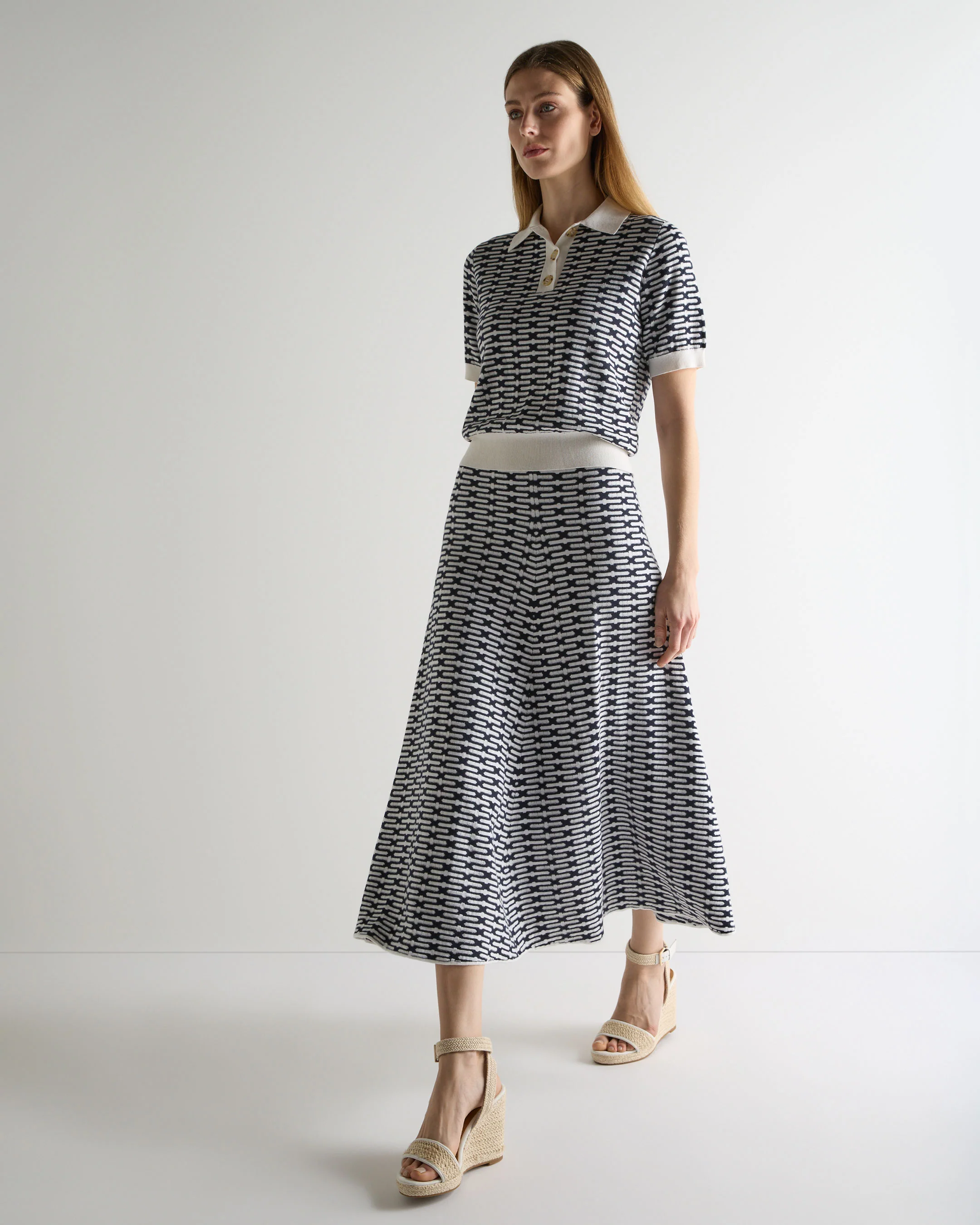 Women's Harlow Jacquard Cotton Cashmere Skirt Navy Blue - Image 3