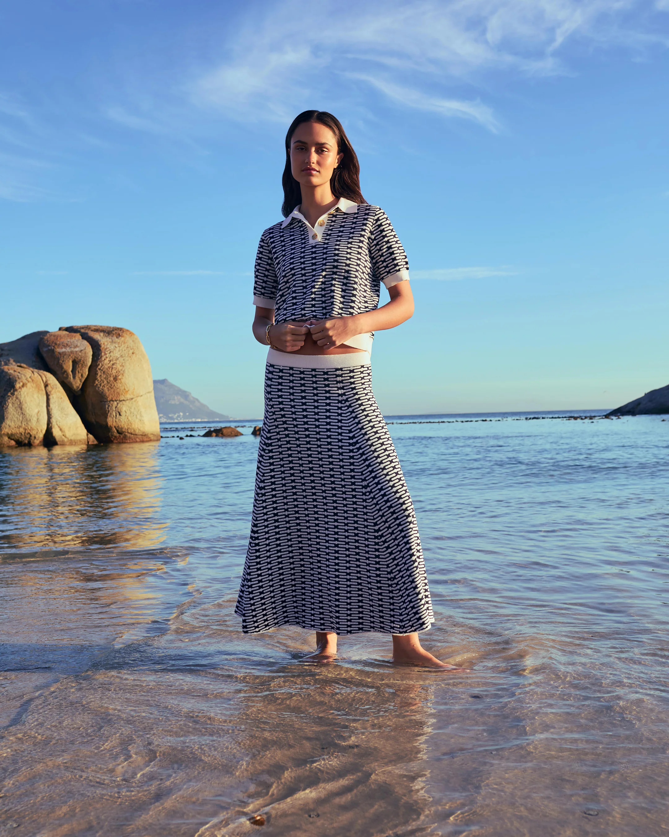 Women's Harlow Jacquard Cotton Cashmere Skirt Navy Blue - Image 7