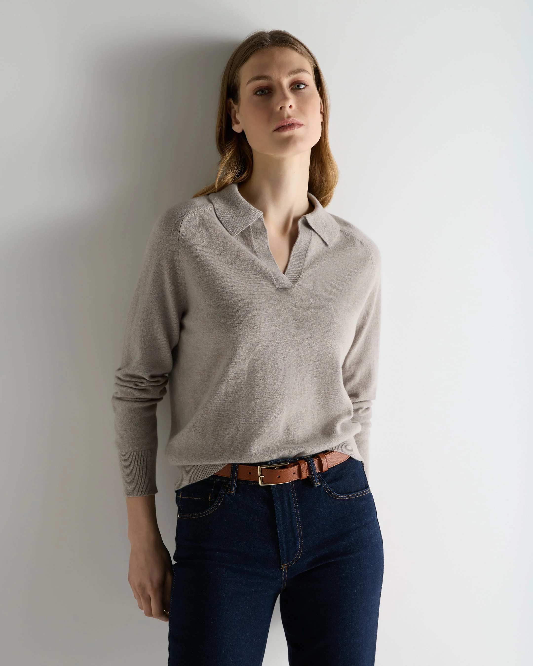 Women's Harriet Cashmere Polo Shirt Oat Grey