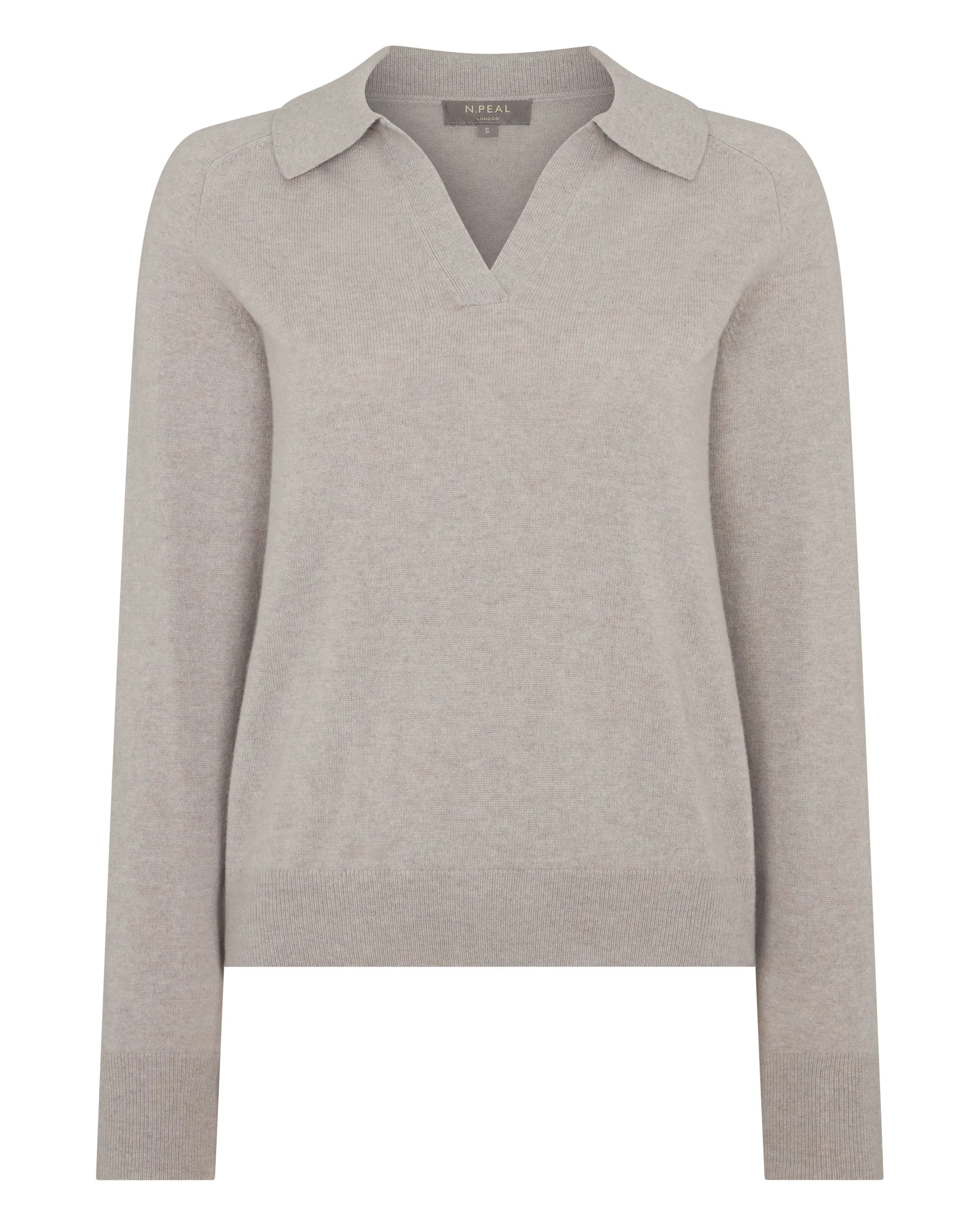 Women's Harriet Cashmere Polo Shirt Oat Grey - Image 2