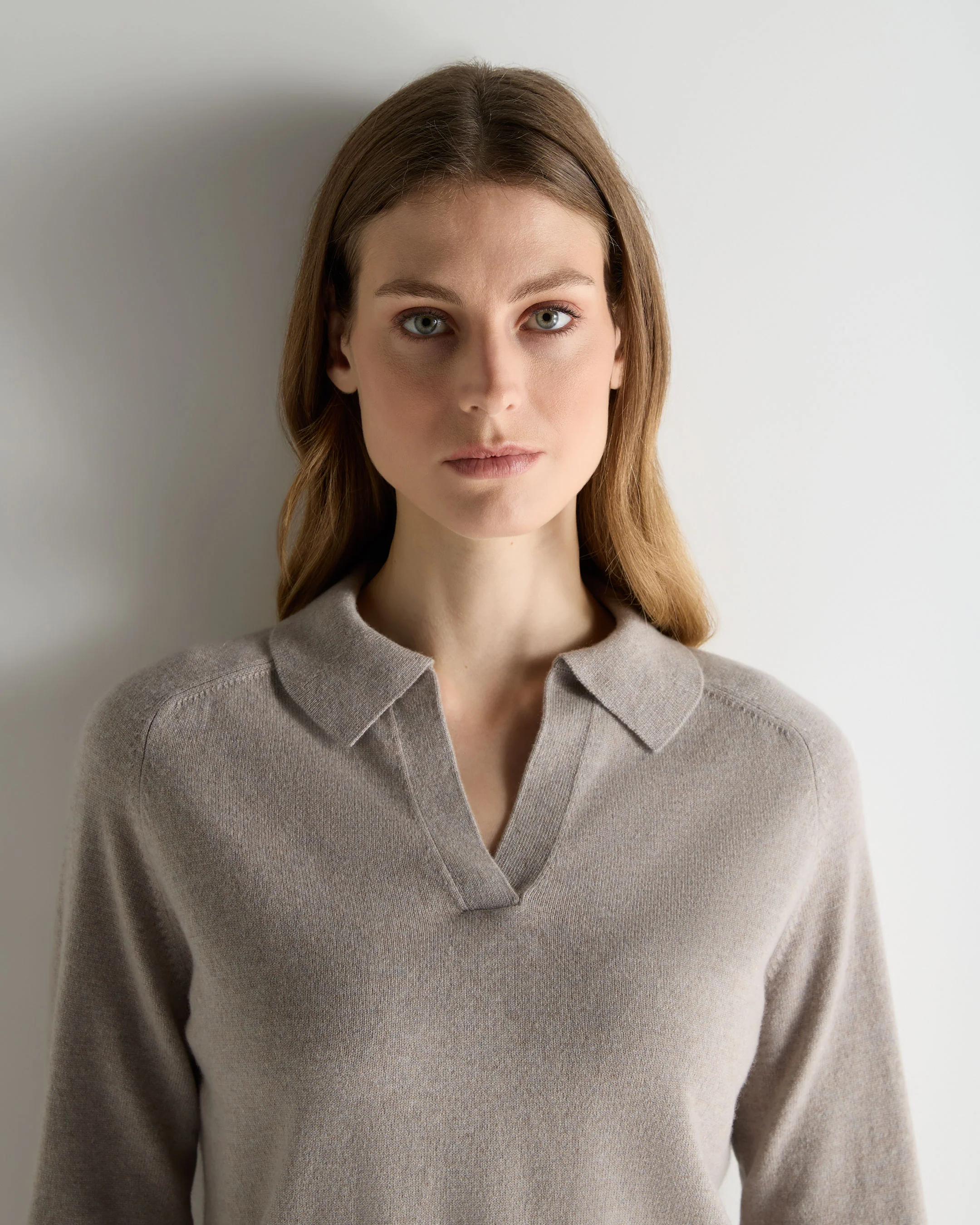 Women's Harriet Cashmere Polo Shirt Oat Grey - Image 5