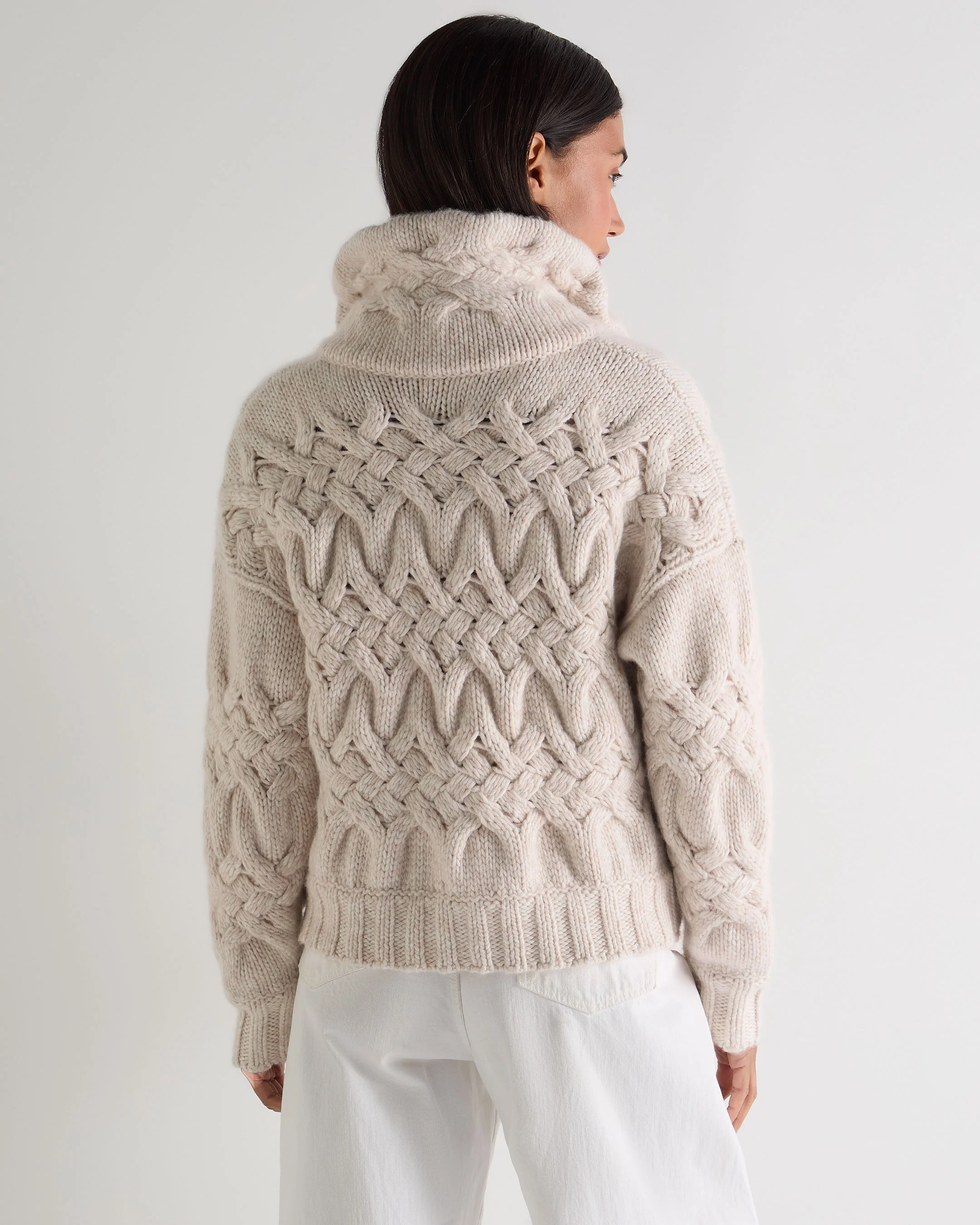 Women's Hero Zip Cable Cashmere Jumper Ecru White - Image 4