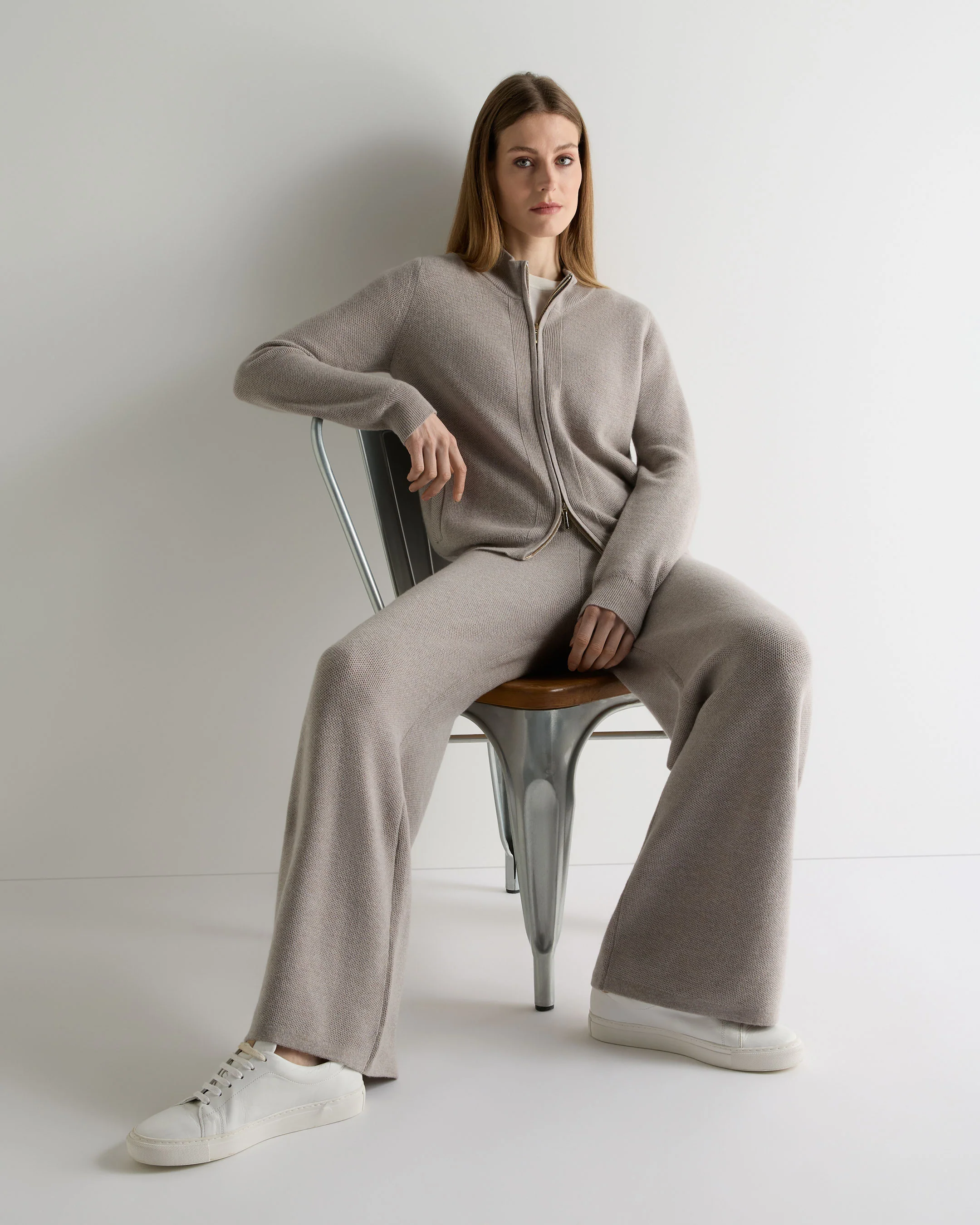 Women's Honeycomb Knit Cashmere Trouser Oat Grey - Image 3