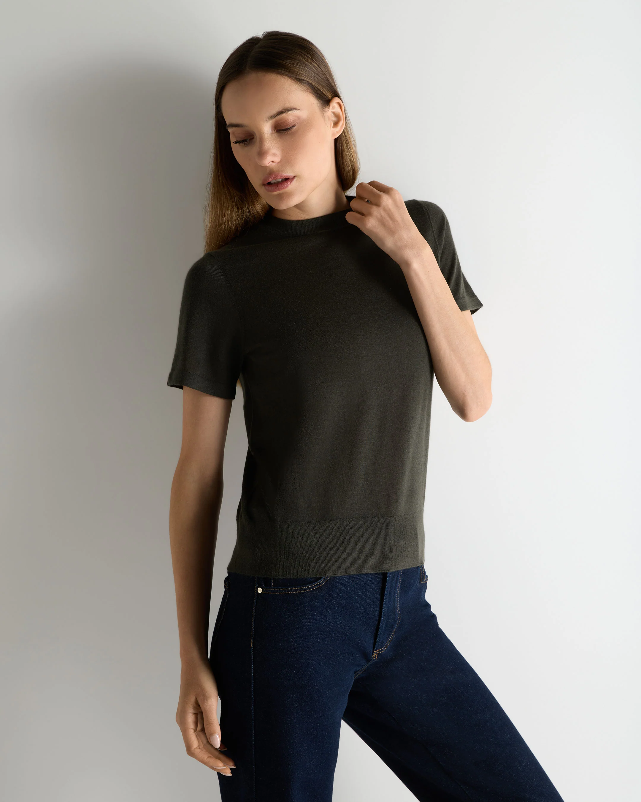 Women's Isla Superfine Cashmere T-Shirt Arabica Khaki Green