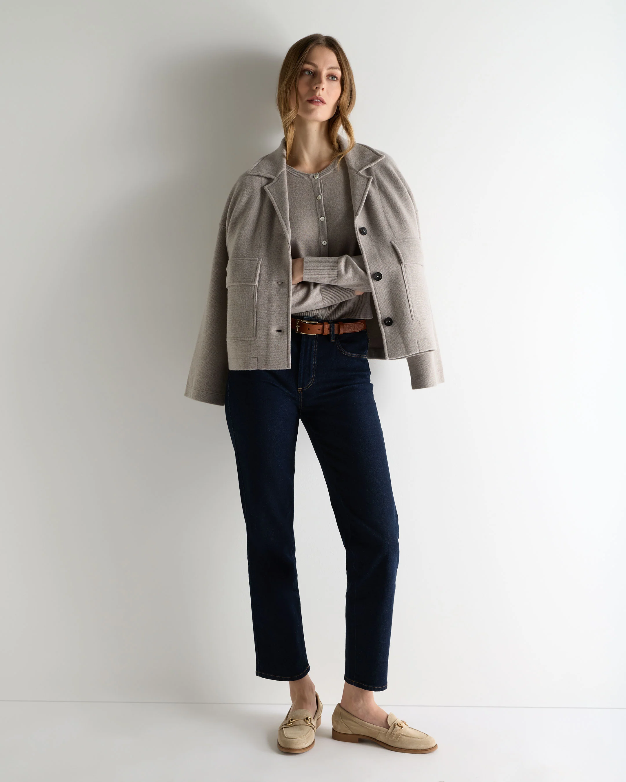 Women's Ivy Cropped Cashmere Cardigan Oat Grey - Image 3