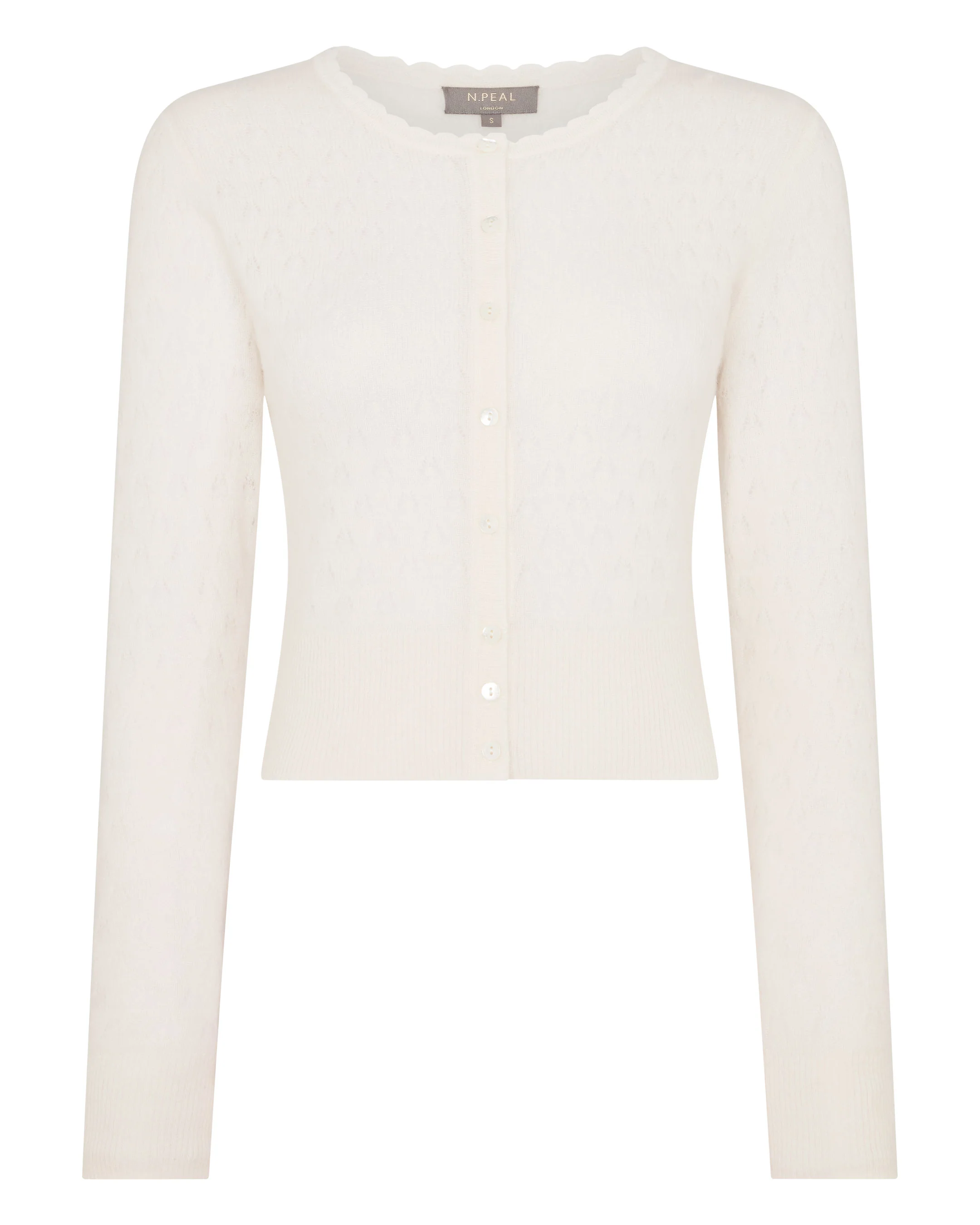 Women's Ivy Lace Stitch Cashmere Cardigan New Ivory White Sparkle - Image 2