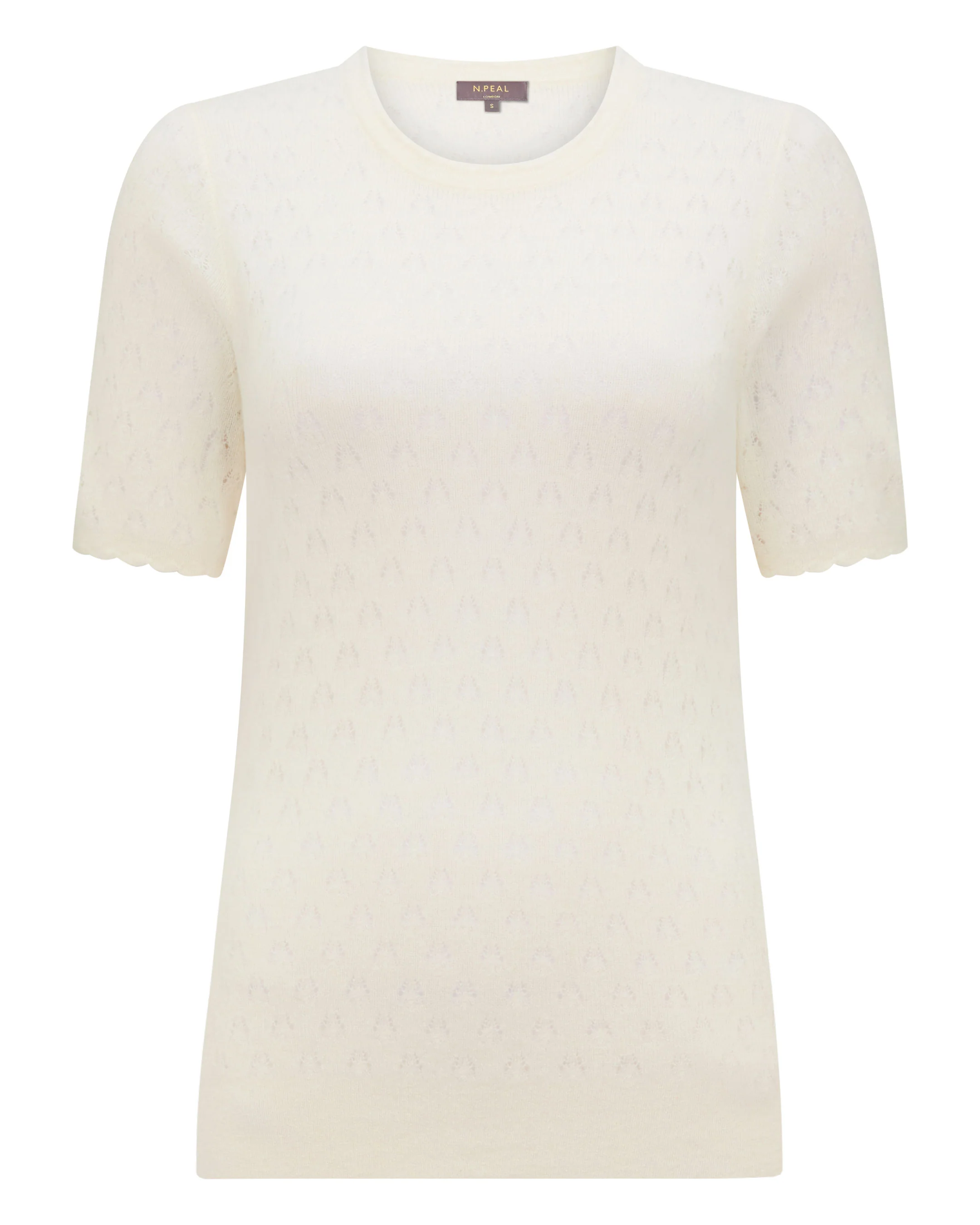 Women's Lace Stitch Cashmere T-Shirt New Ivory White Sparkle - Image 2