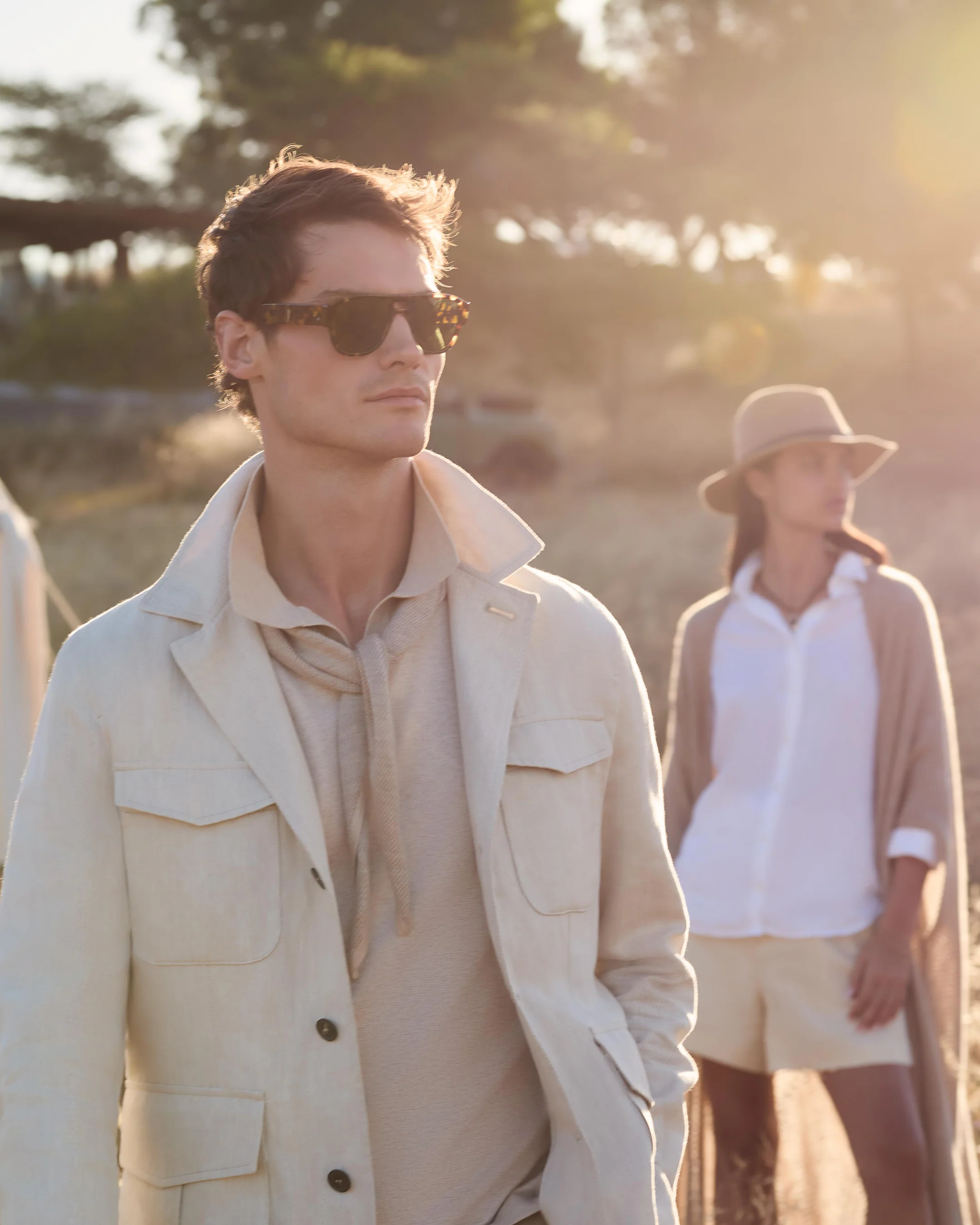 Men's Linen Blend Herringbone Safari Jacket Chalk White - Image 10