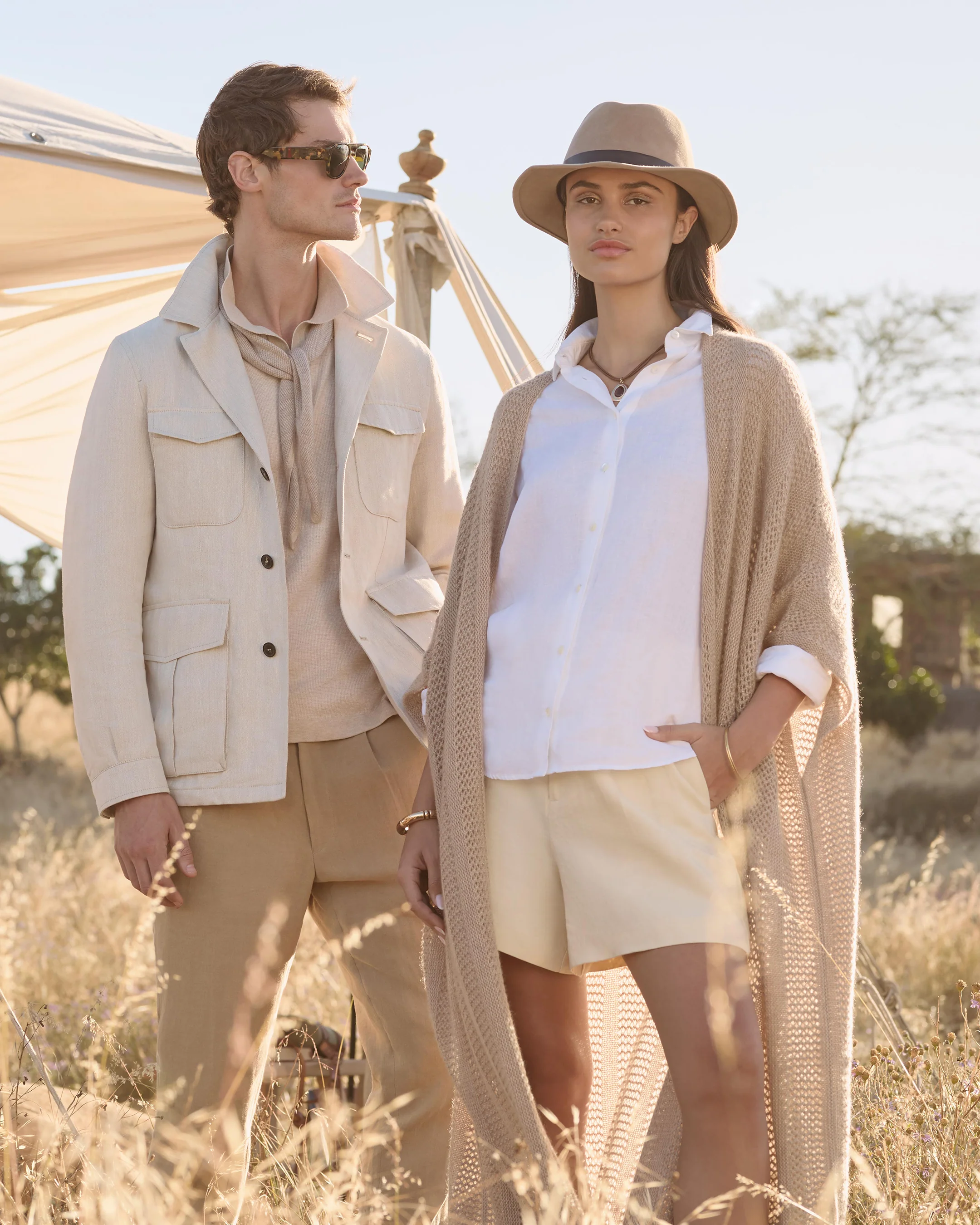 Men's Linen Blend Herringbone Safari Jacket Chalk White - Image 11
